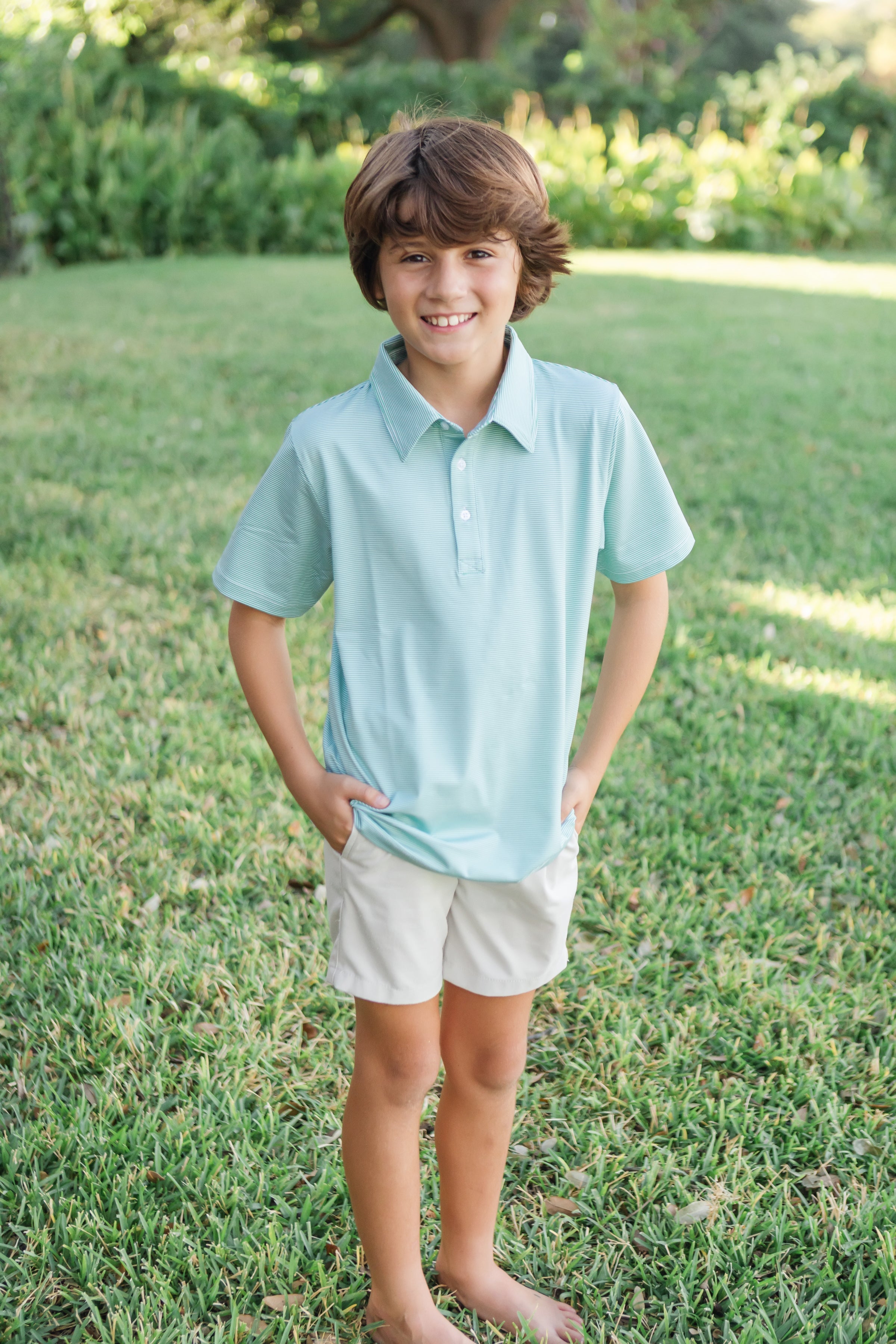 Will Boys' Golf Performance Polo Shirt - Green Stripes