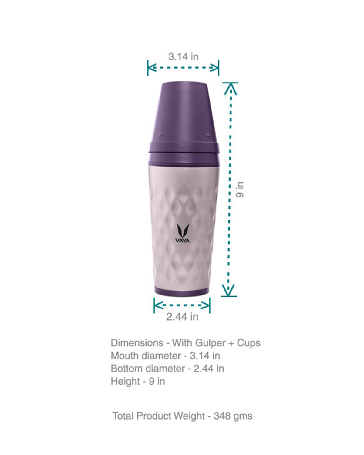 Vaya Drynk - 11.8 Fl.oz - Purple - With Gulper Lid + 2 Cups