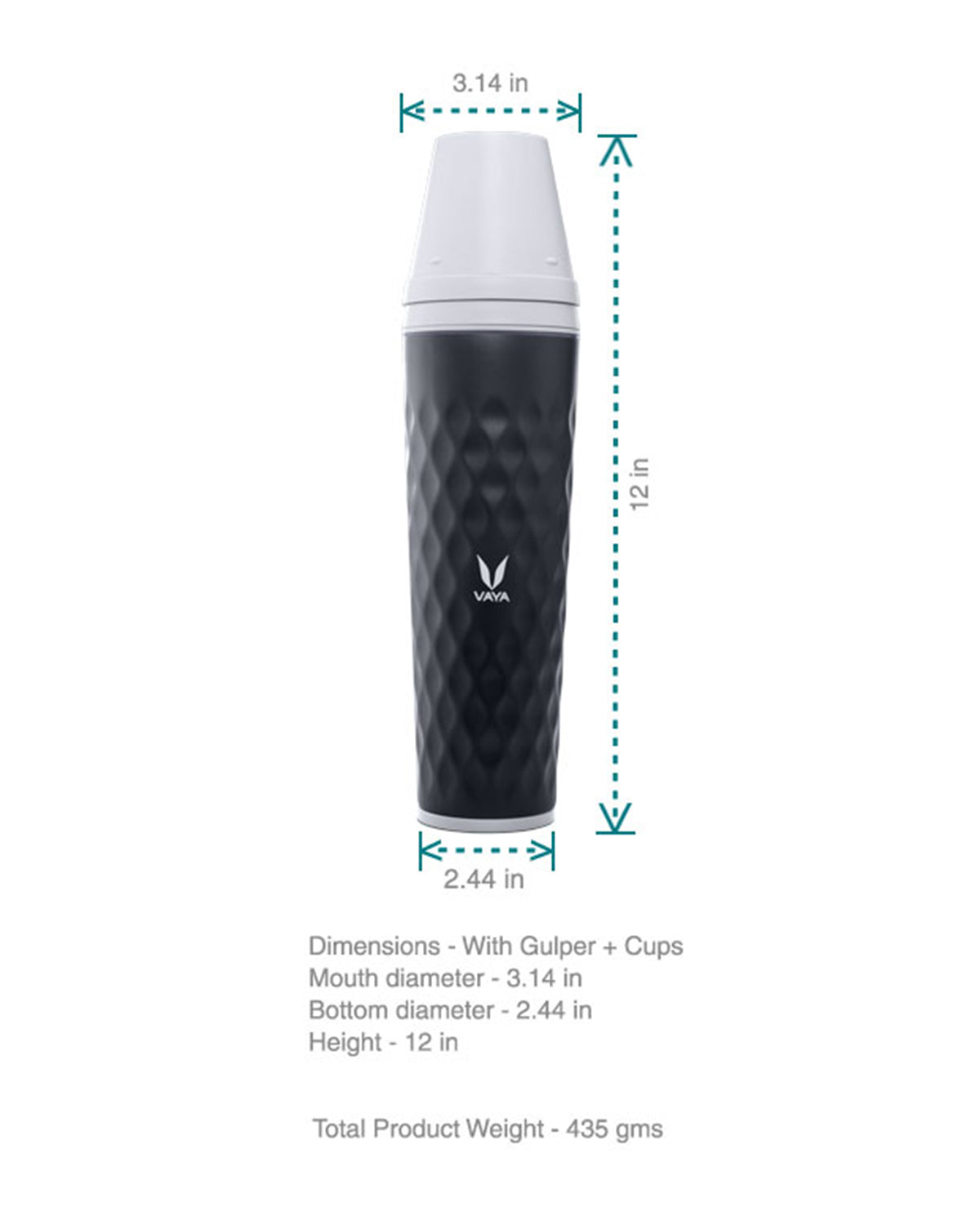 Vaya Drynk - 20.2 Fl.oz - Black - With Gulper Lid + 2 Cups