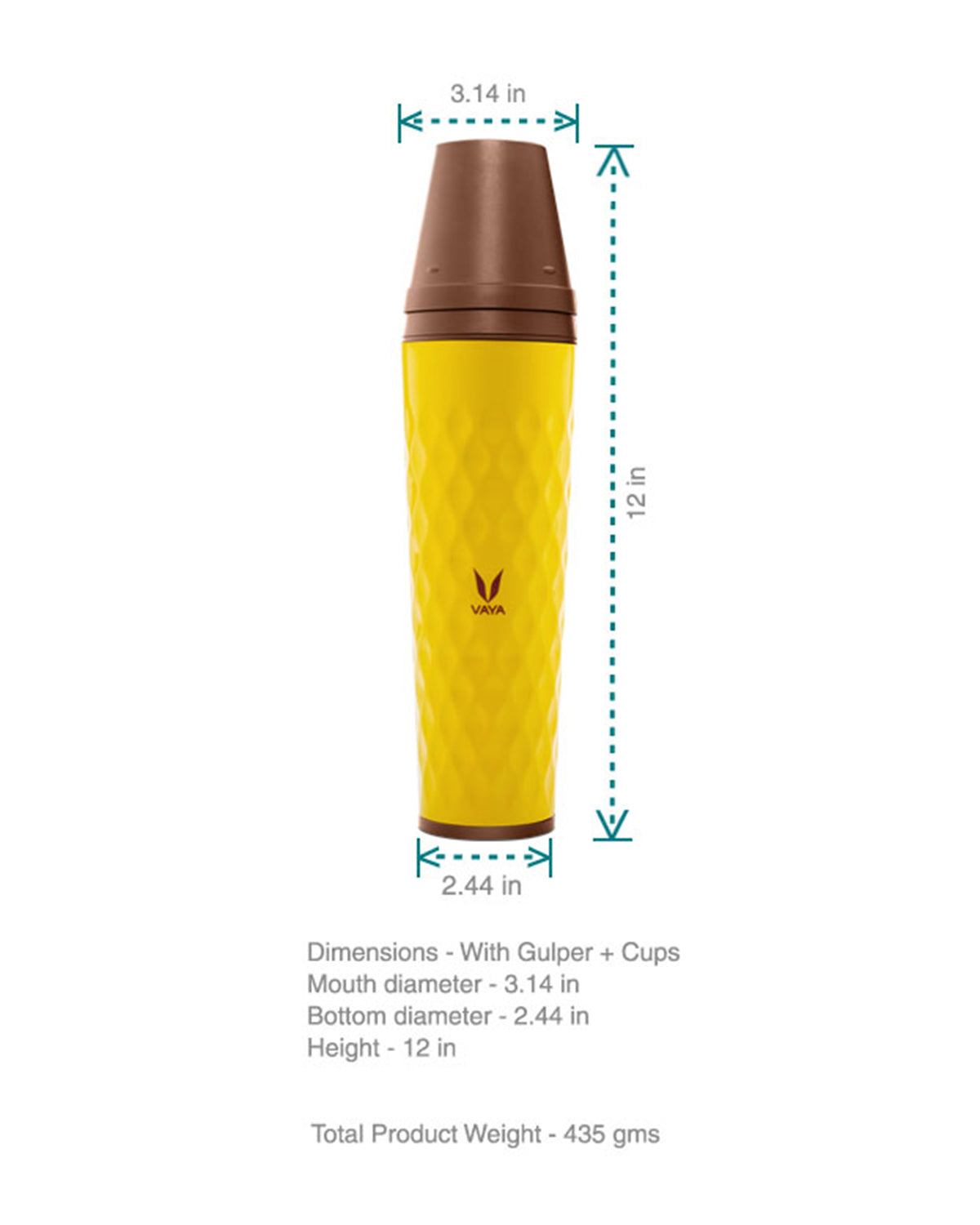 Vaya Drynk - 20.2 Fl.oz - Yellow - With Gulper Lid + 2 Cups