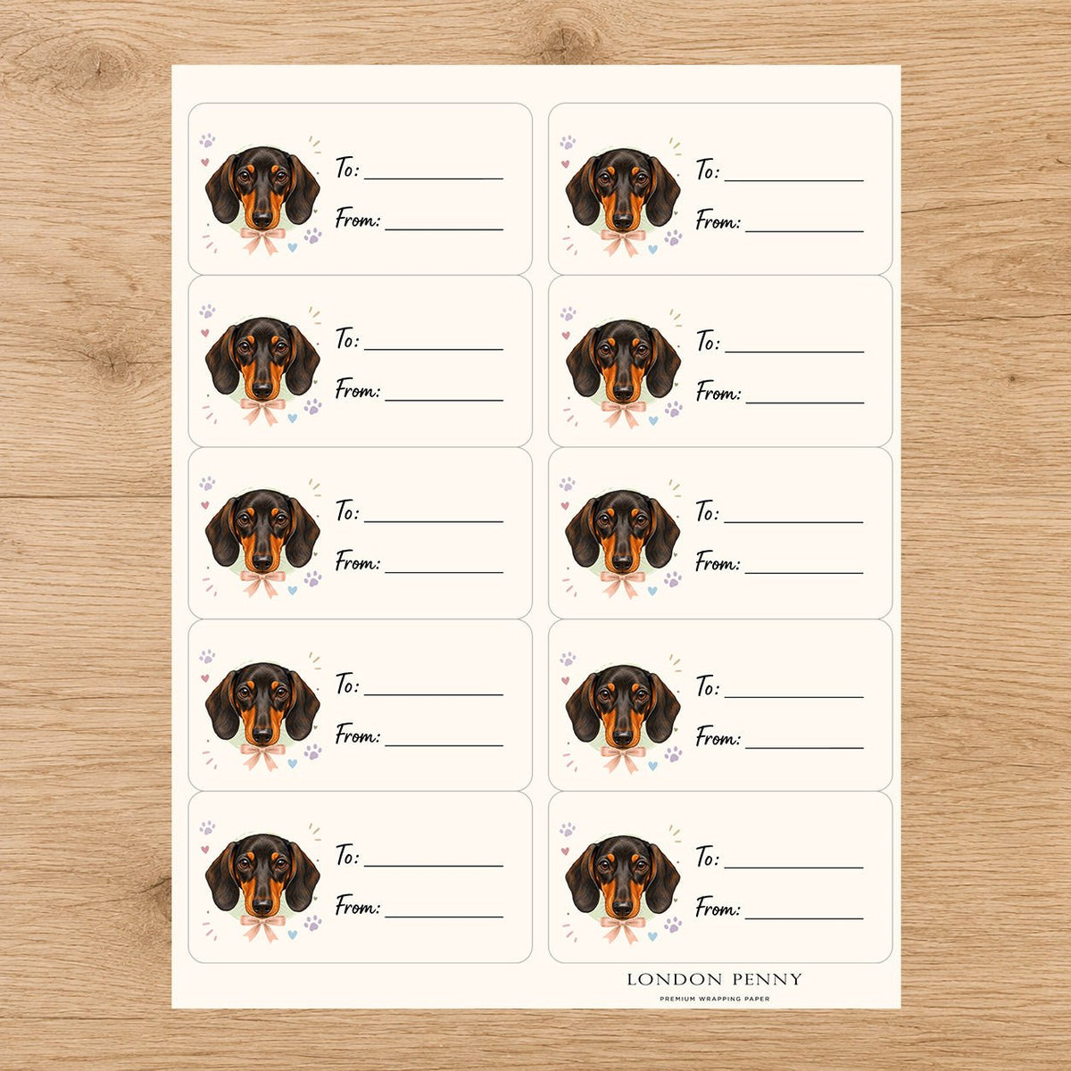 Dachshund Paws & Bows Gift Tag Sticker Sheet