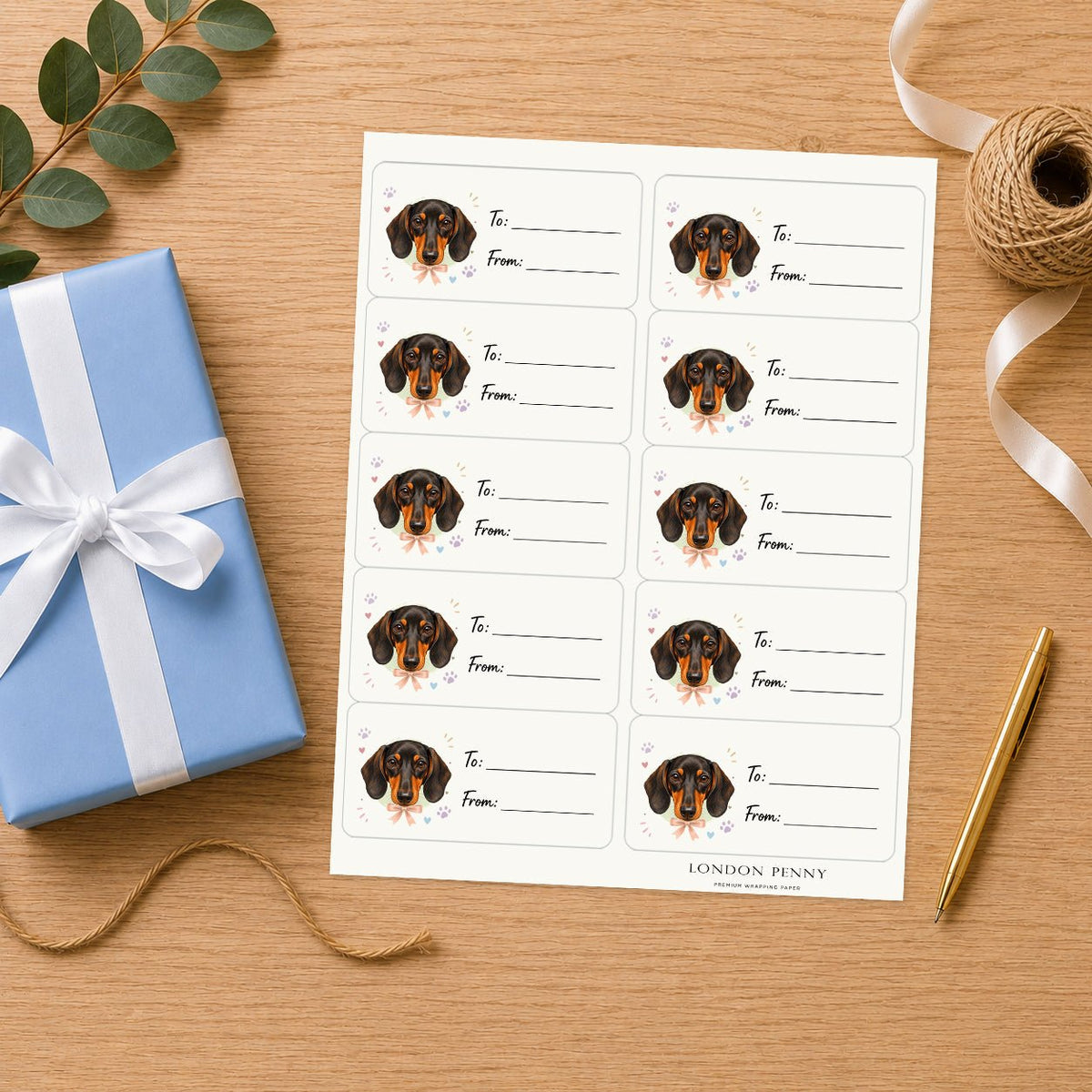Dachshund Paws & Bows Gift Tag Sticker Sheet