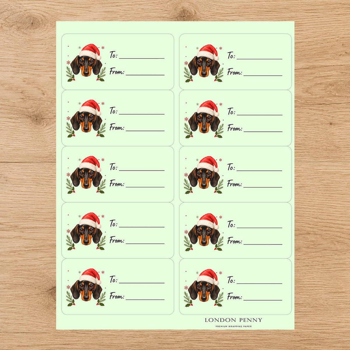 Dachshund Santa Paws Gift Tag Sticker Sheet