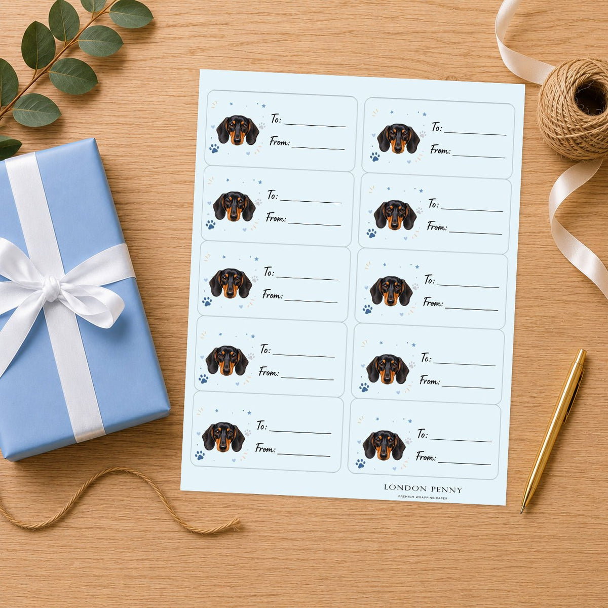 Dachshund Pawprint Wishes Gift Tag Sticker Sheet