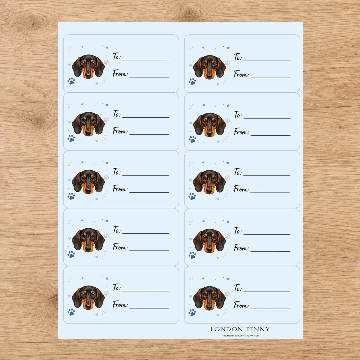 Dachshund Pawprint Wishes Gift Tag Sticker Sheet