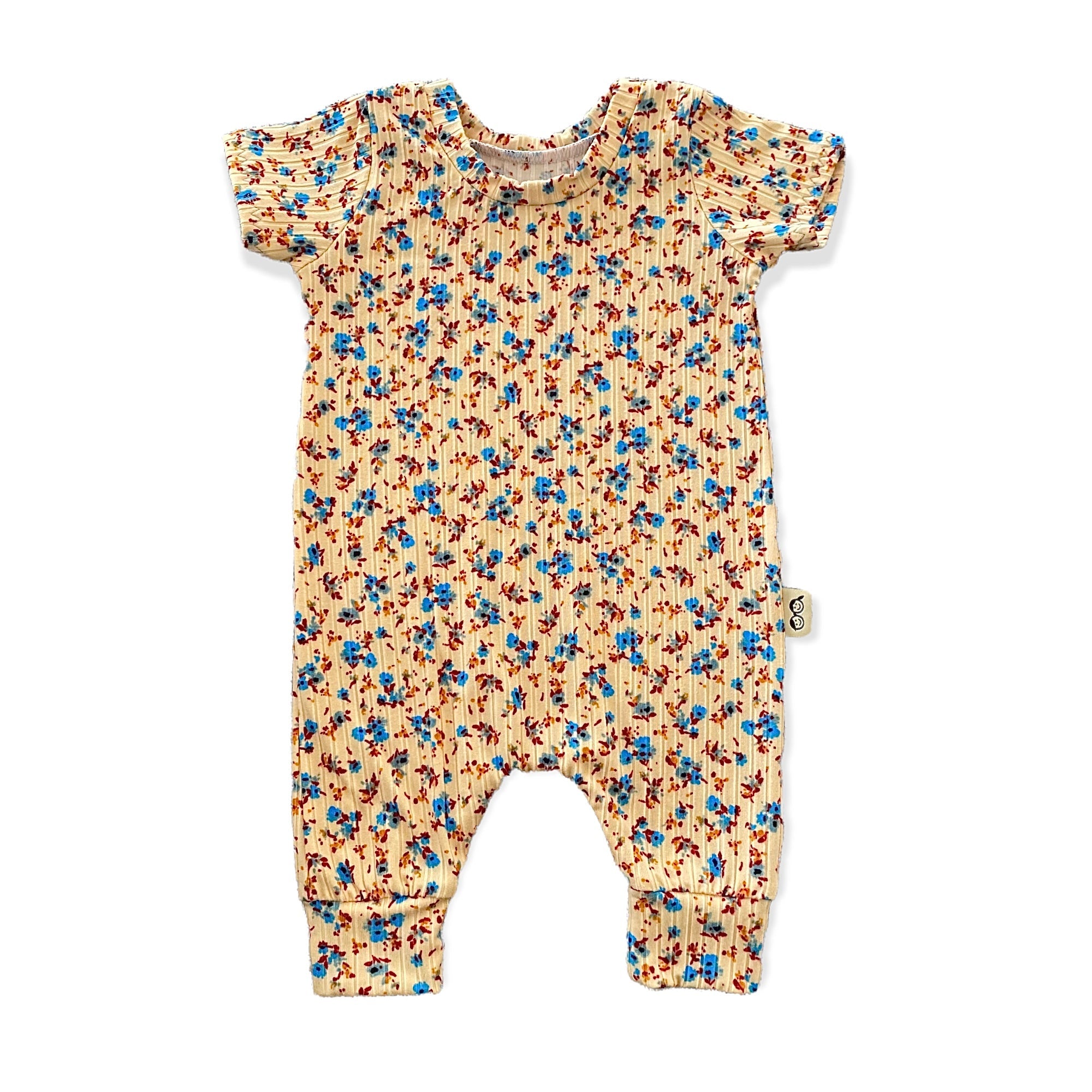 Dainty Floral On Yellow Ribbed Harem Romper