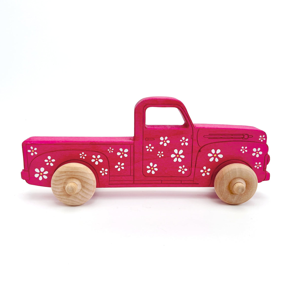 Montessori Educational 9" Pink Daisy Wooden Pickup Truck For Toddlers 1+ Years | Eco-friendly Maple Wood Toy | Made In The Usa 🇺🇸
