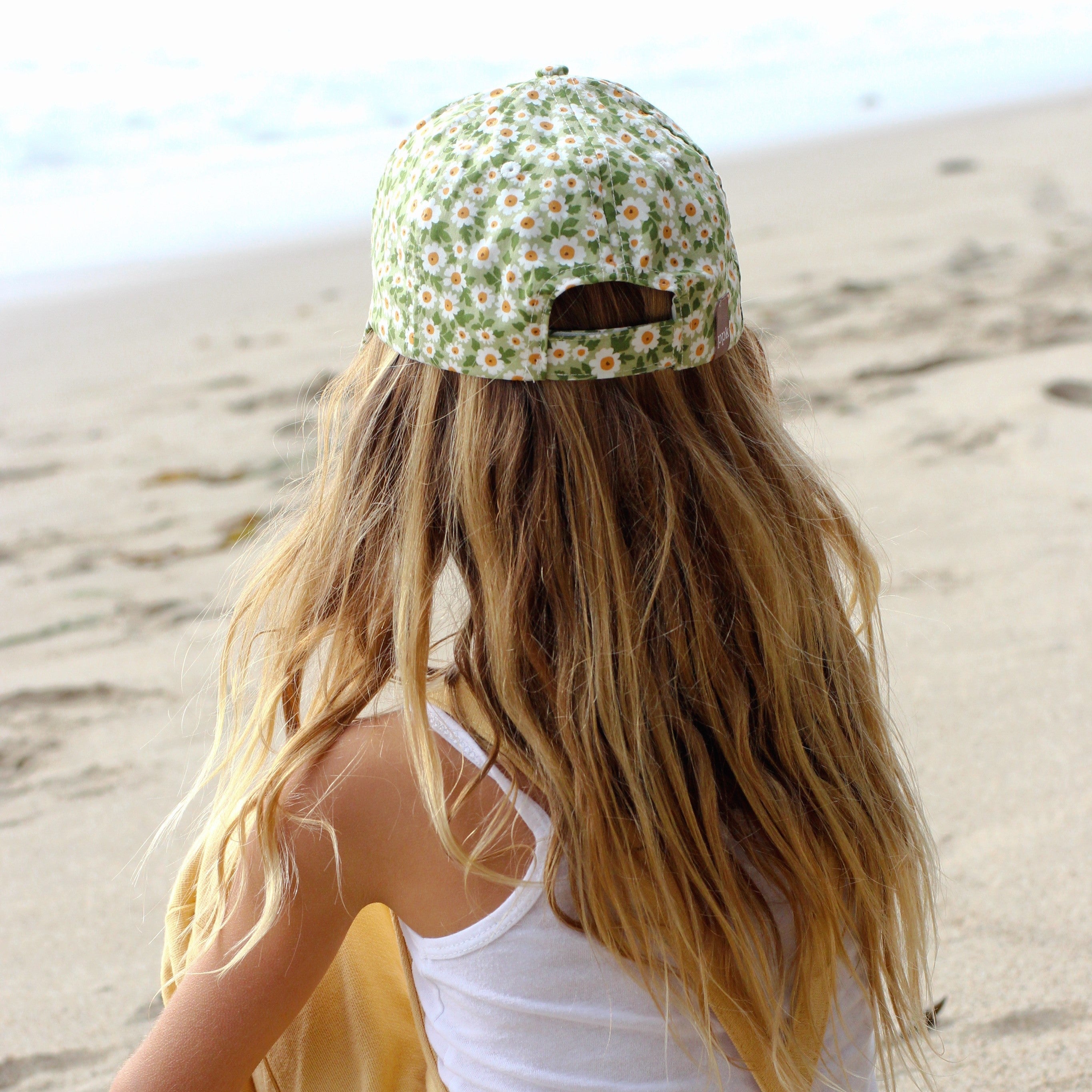 Kids Floral Print Baseball Cap (age 3-6/7y) For Toddler And Little Girls, Natural Cotton- Daisy Green