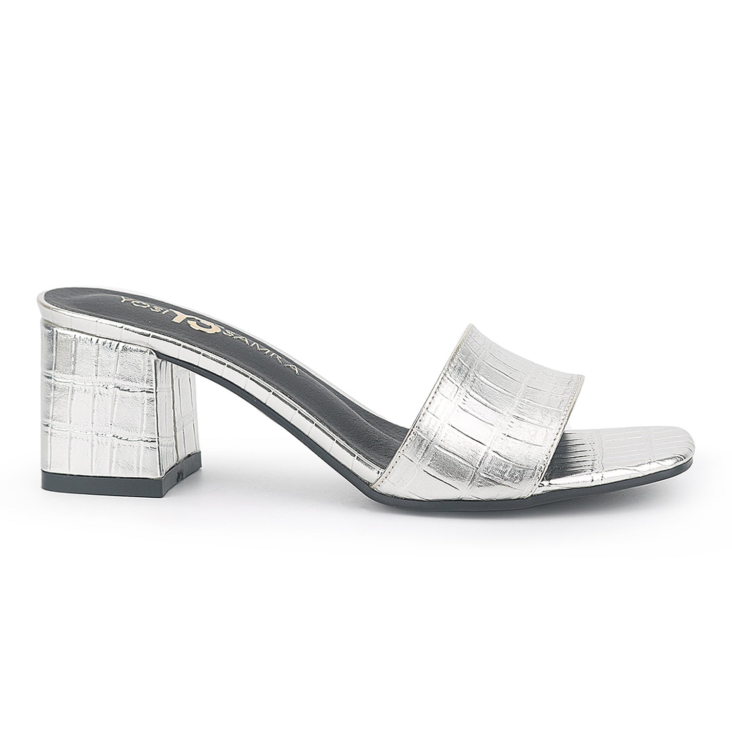 Danielle Heeled Slide In Silver Croc