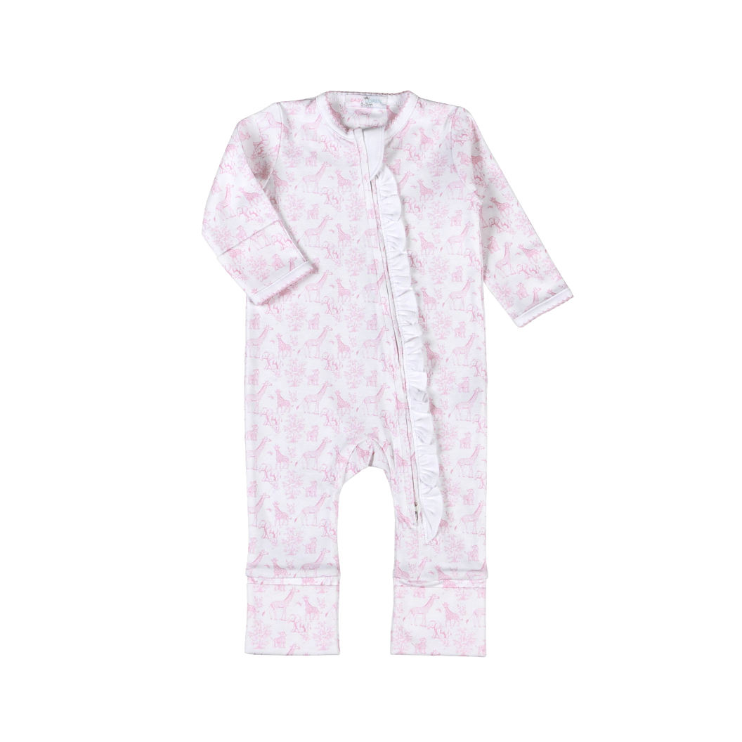 Bsf-114 Pink Baby Safari Pima Zipper Footie