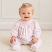 Bsf-514 Pink Baby Safari Hand Smock Bishop Footie