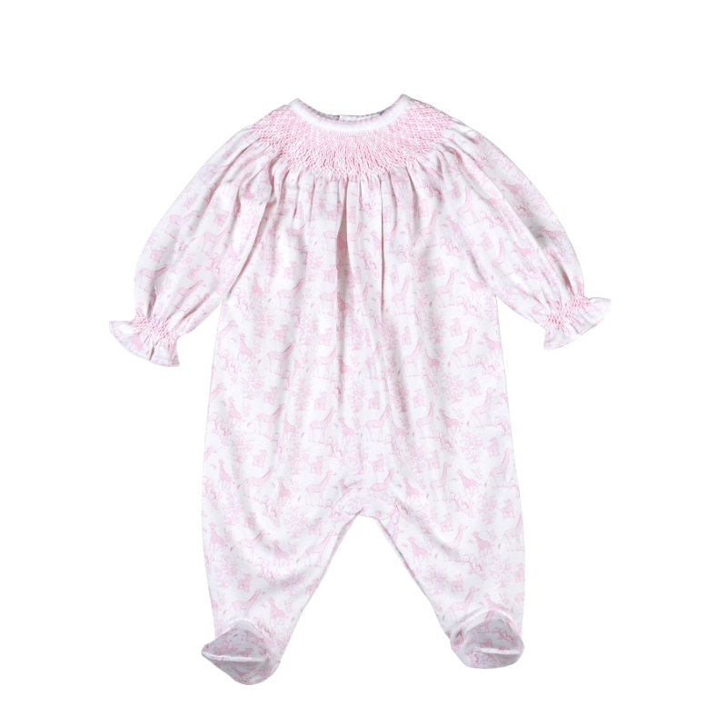 Bsf-514 Pink Baby Safari Hand Smock Bishop Footie