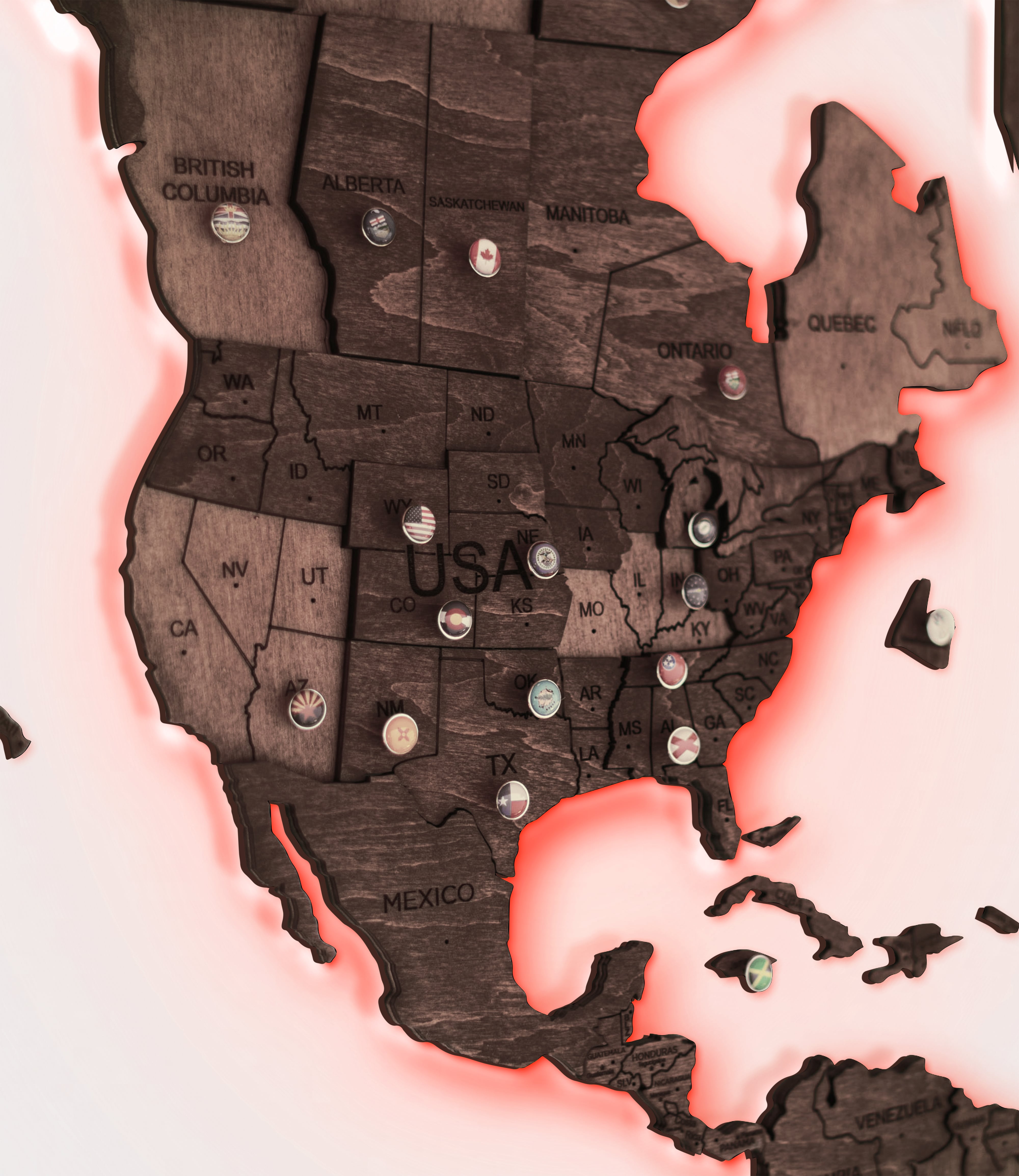 3d Led Wooden World Map 3.0 Dark Walnut