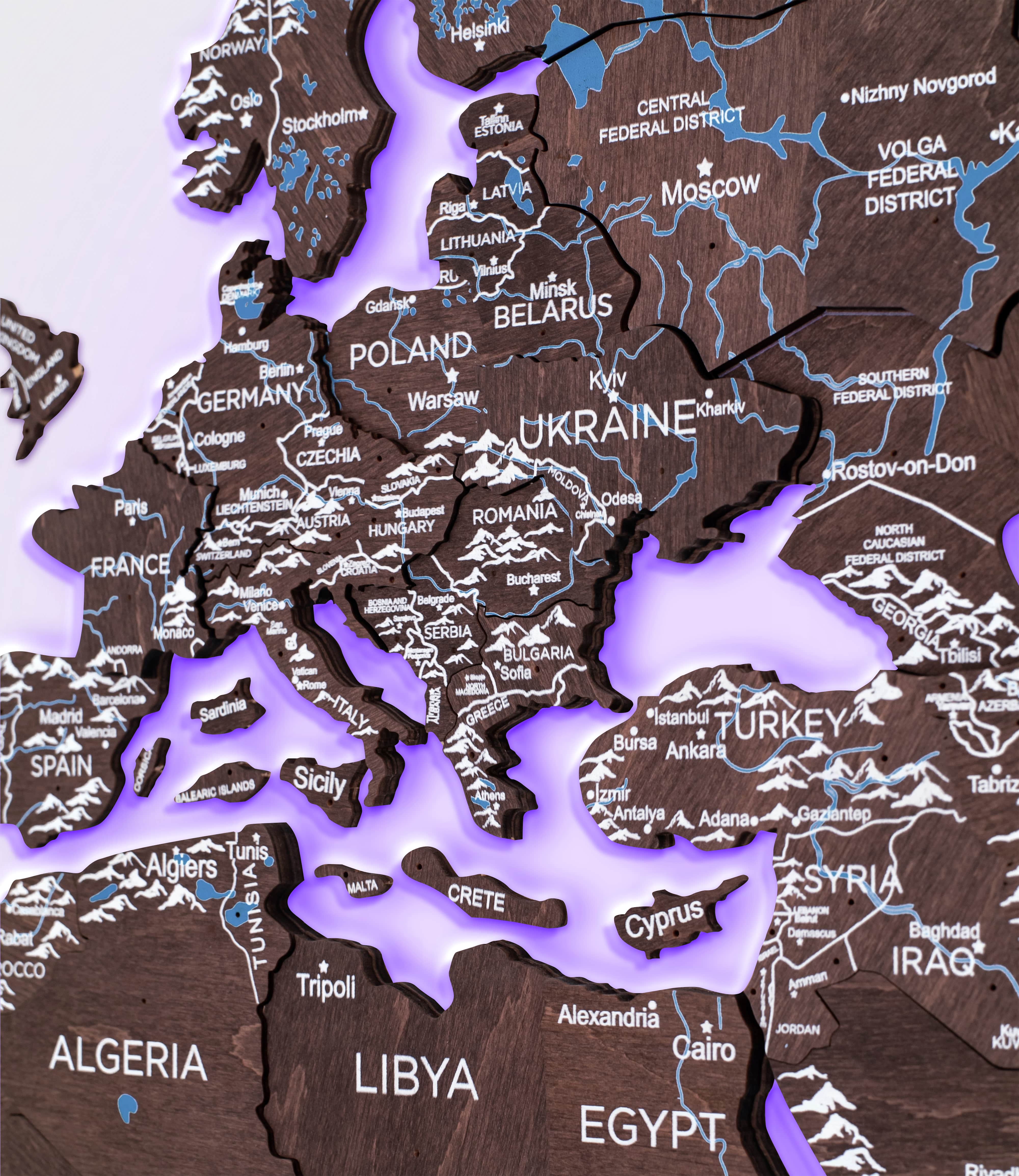 3d Led Wooden World Map 3.0 Dark Walnut