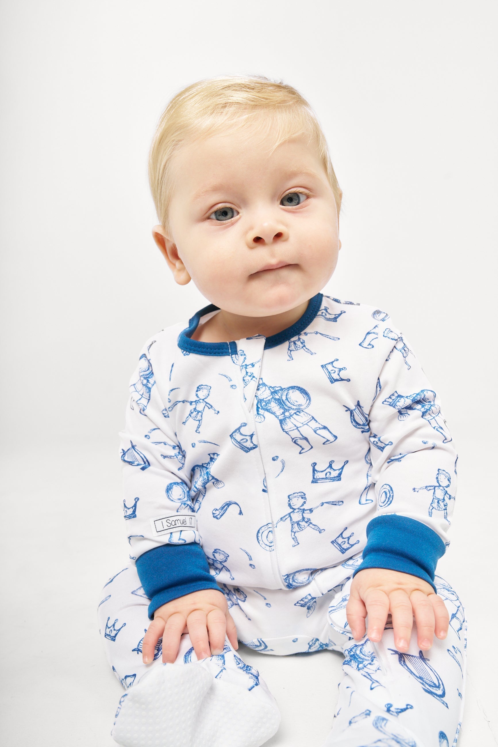 David & Goliath Blue Pj Footed Onesie Cotton