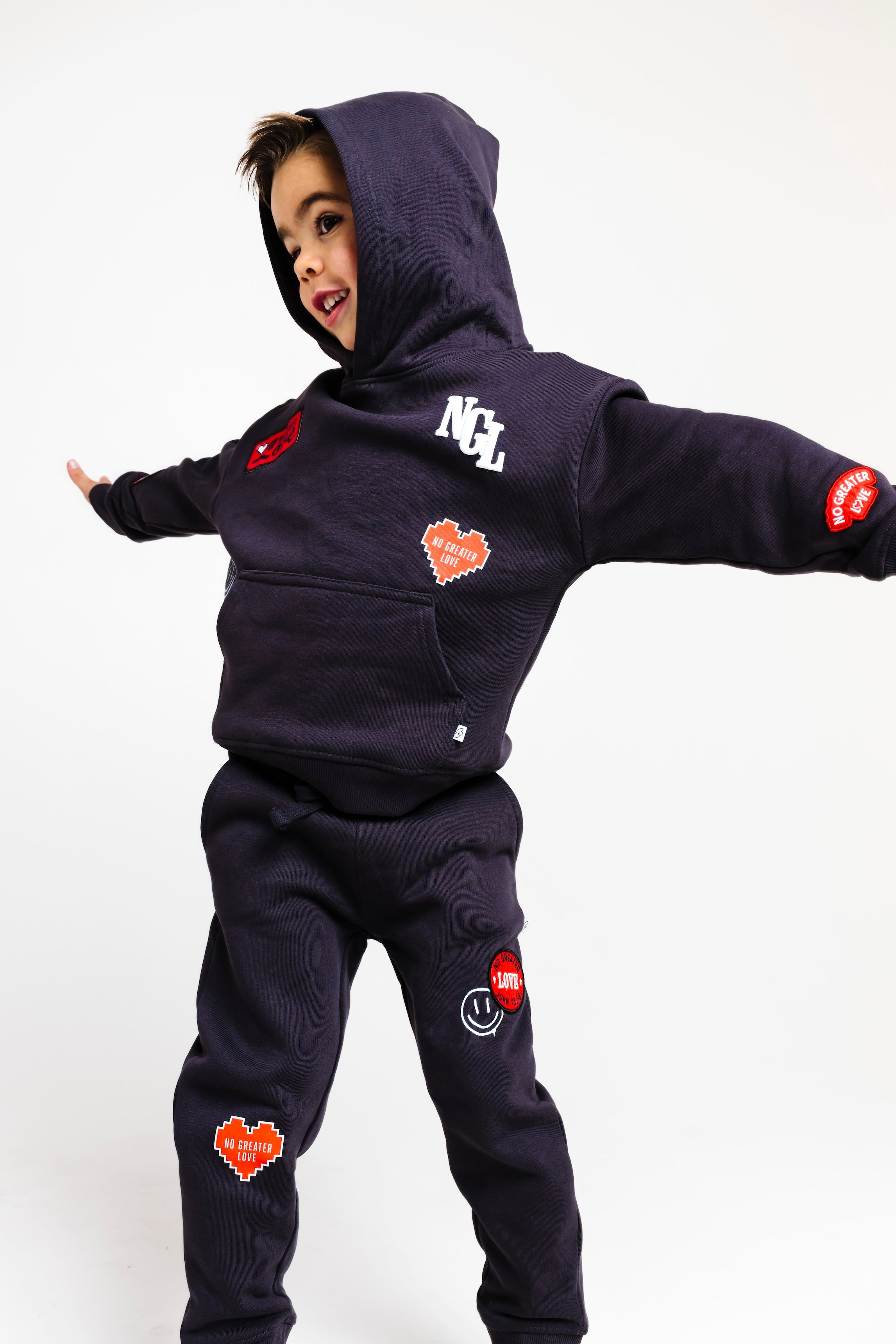 No Greater Love Vintage Washed Black Cotton Fleece Hoodie