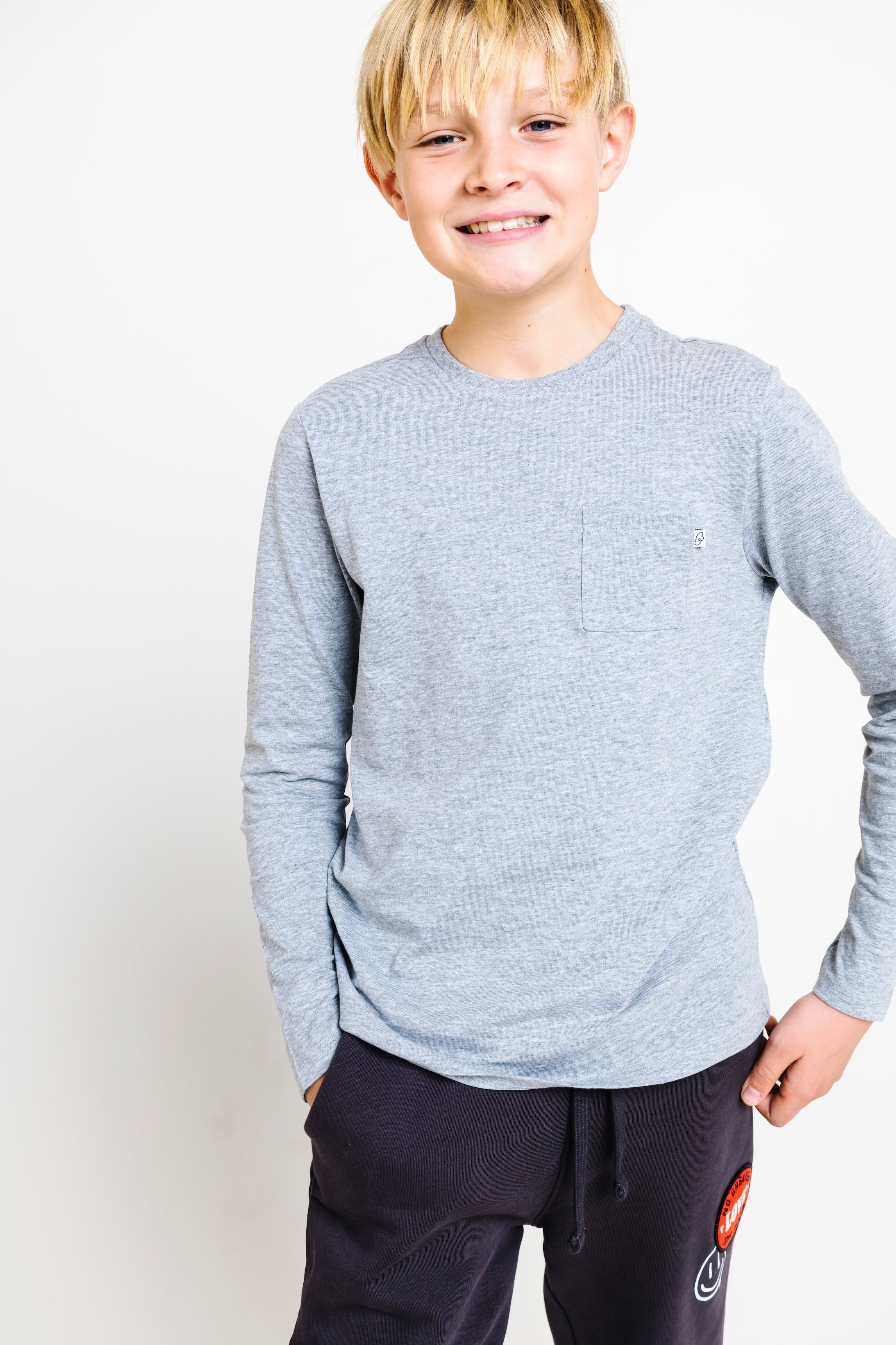 Heather Gray Prayer Pocket Long Sleeve T-shirt Cotton