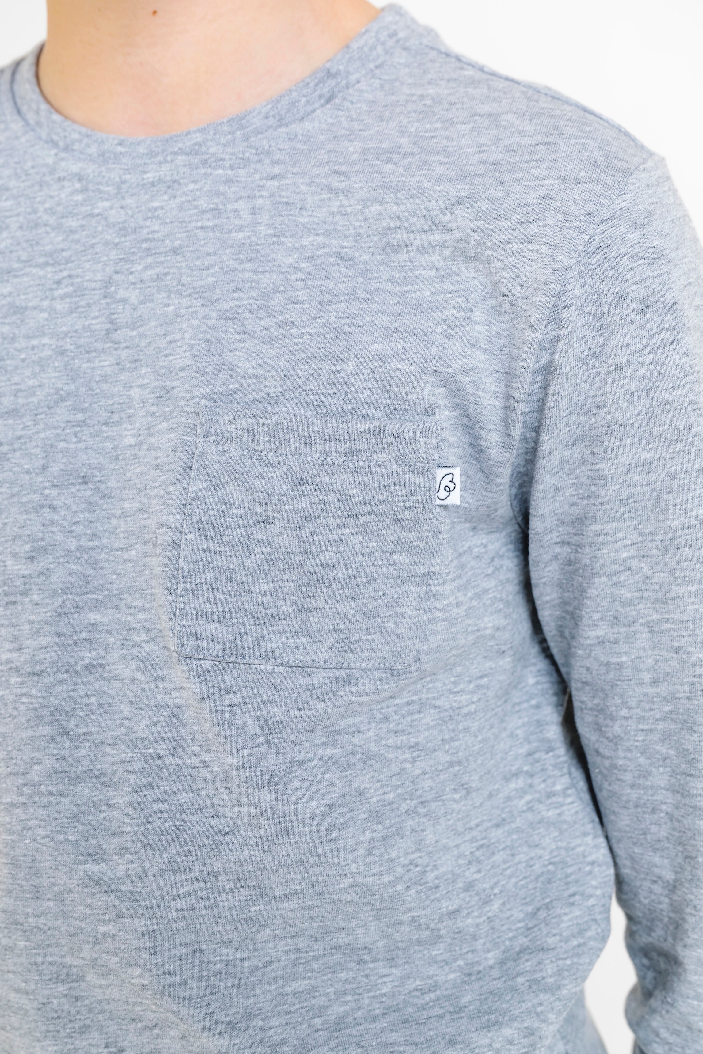 Heather Gray Prayer Pocket Long Sleeve T-shirt Cotton