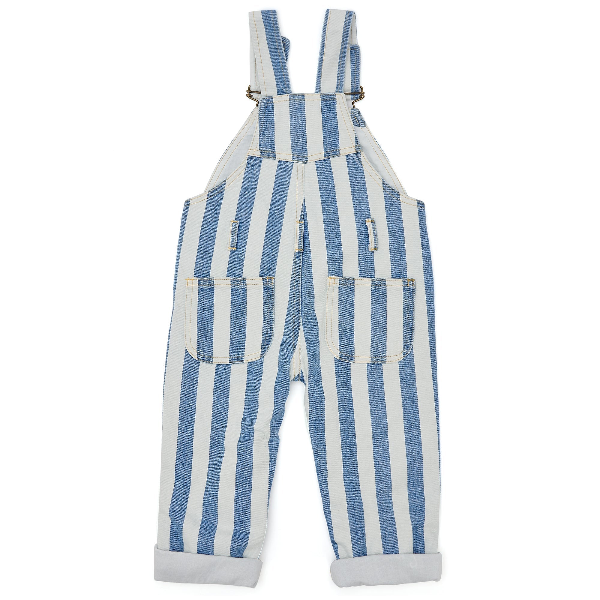 Classic Wide Stripe Denim Overalls - Blue