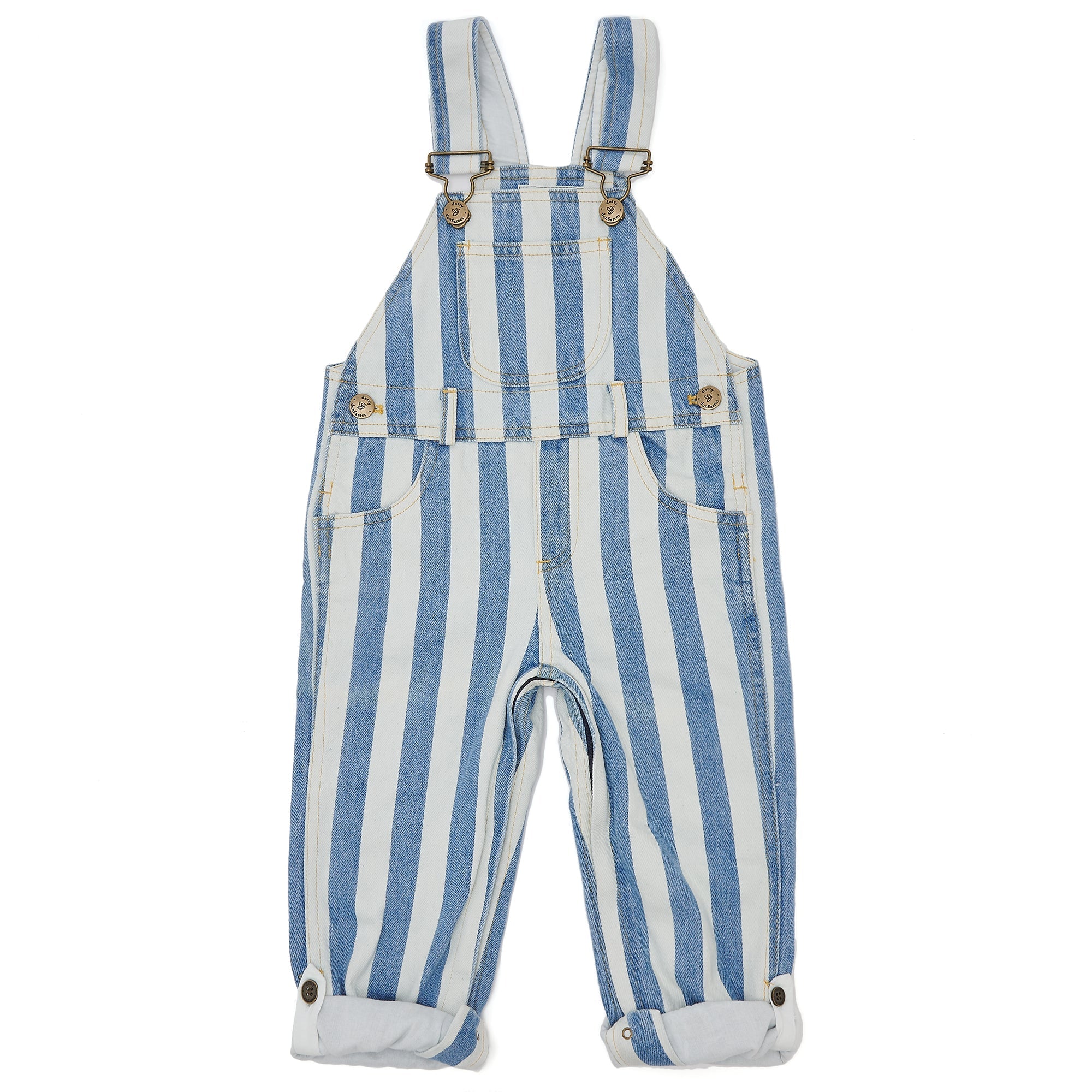 Classic Wide Stripe Denim Overalls - Blue