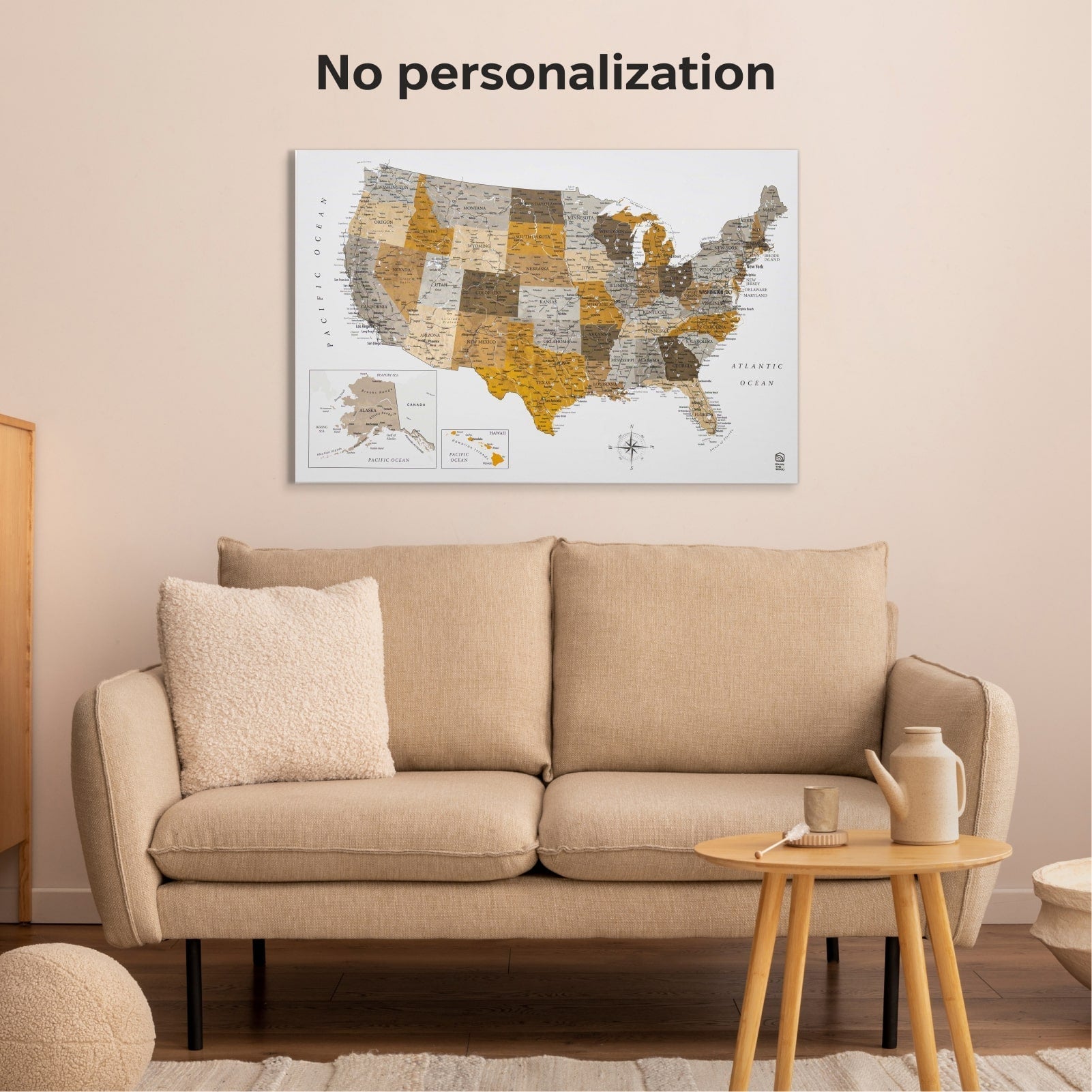 Wooden Canvas Usa Map - Desert