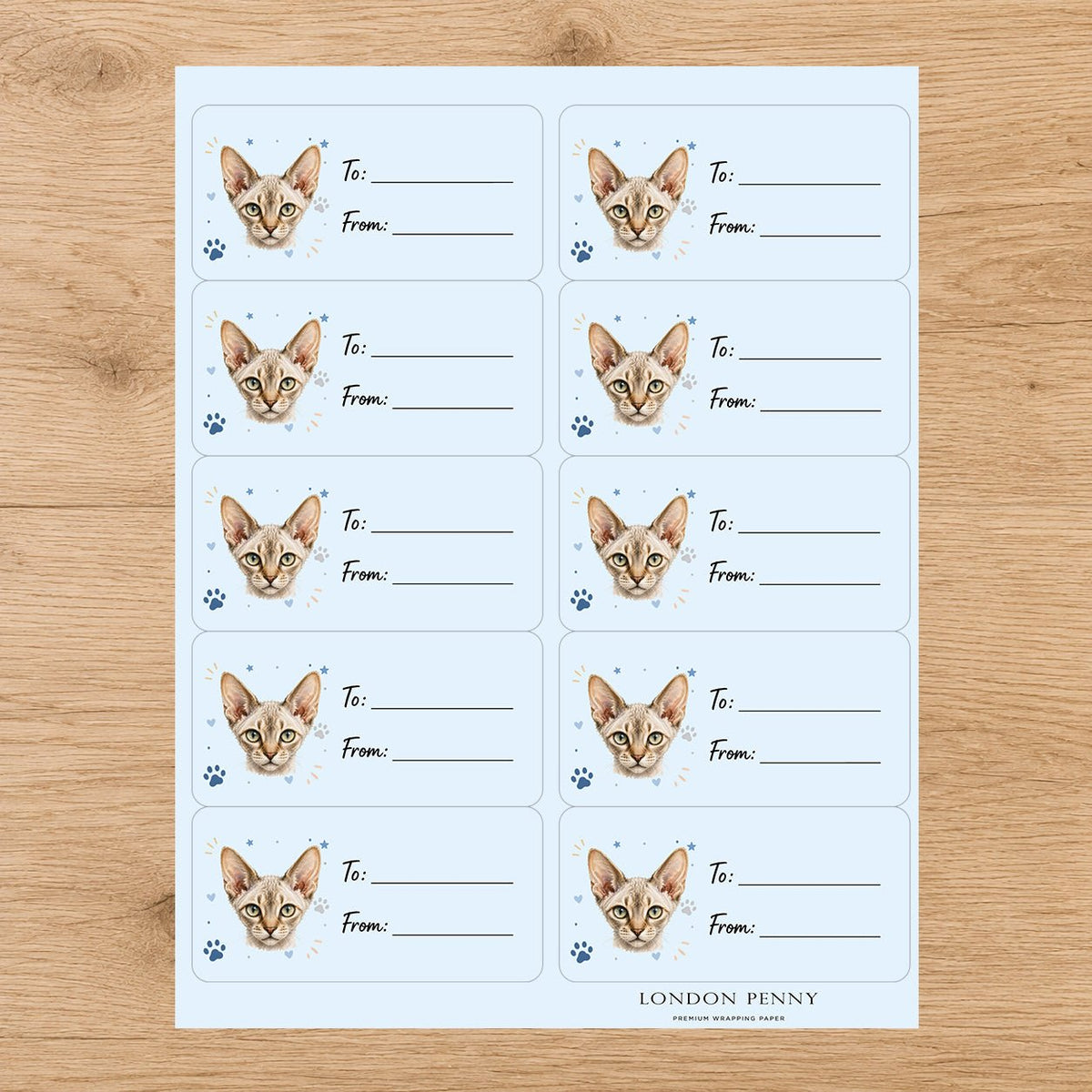 Devon Rex Pawprint Wishes Gift Tag Sticker Sheet