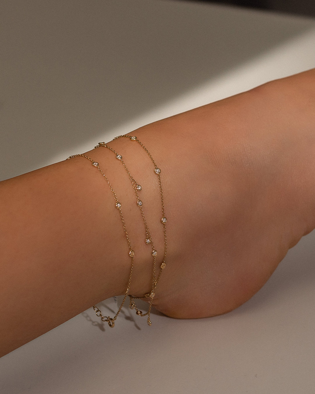 14k Diamond By The Yard Anklet