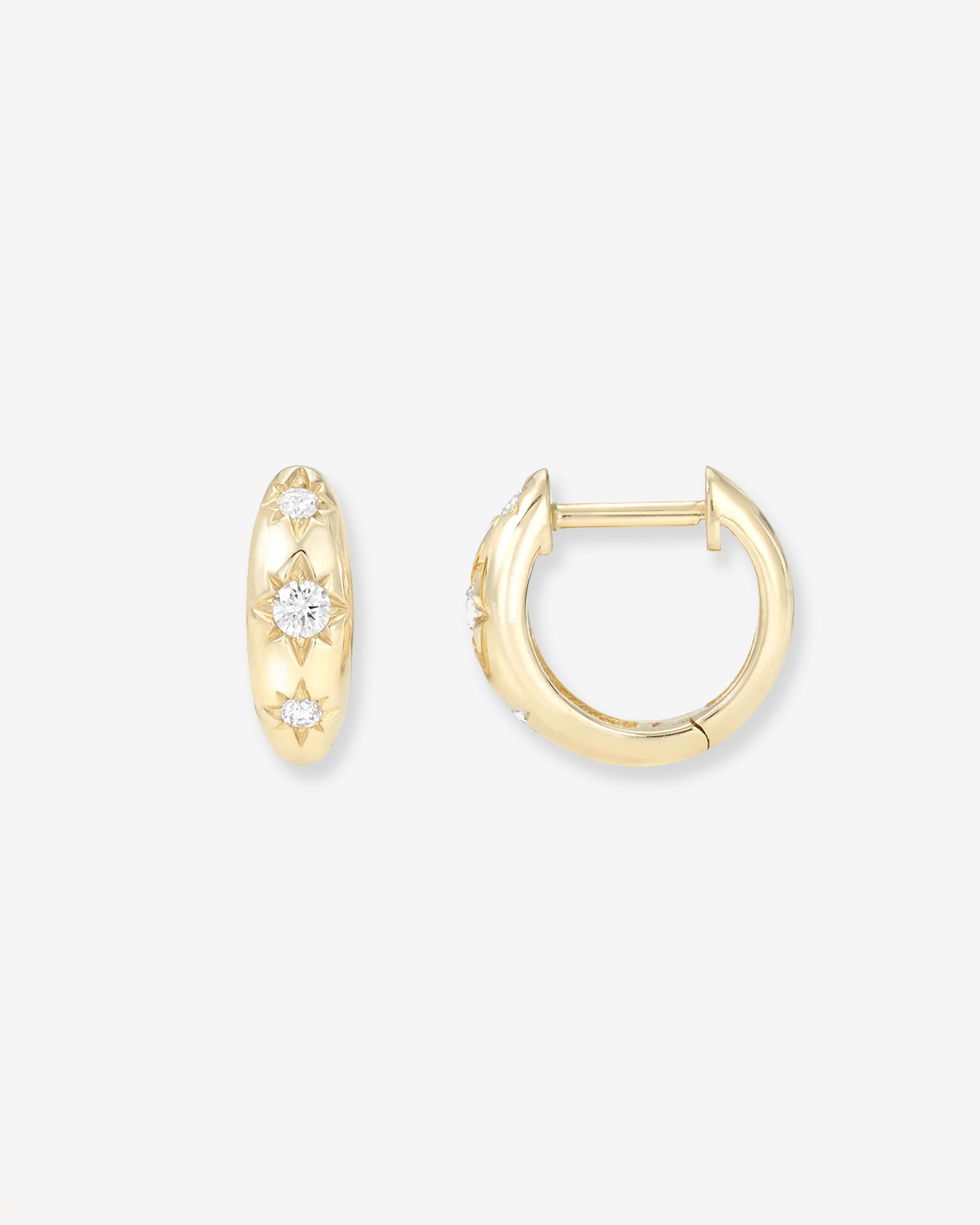 Diamond Domed Starburst Huggie Earrings