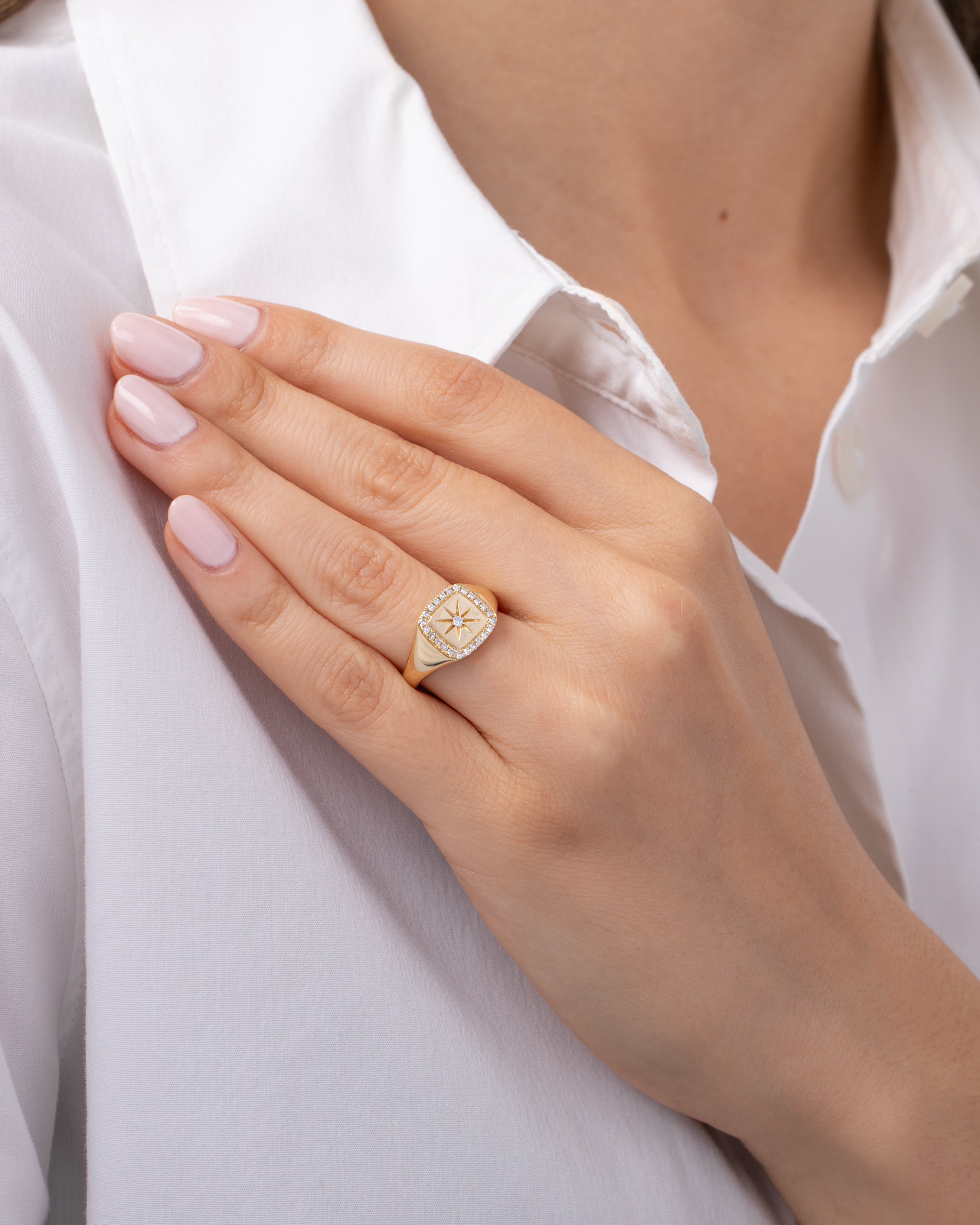 Diamond Halo Starburst Signet Ring