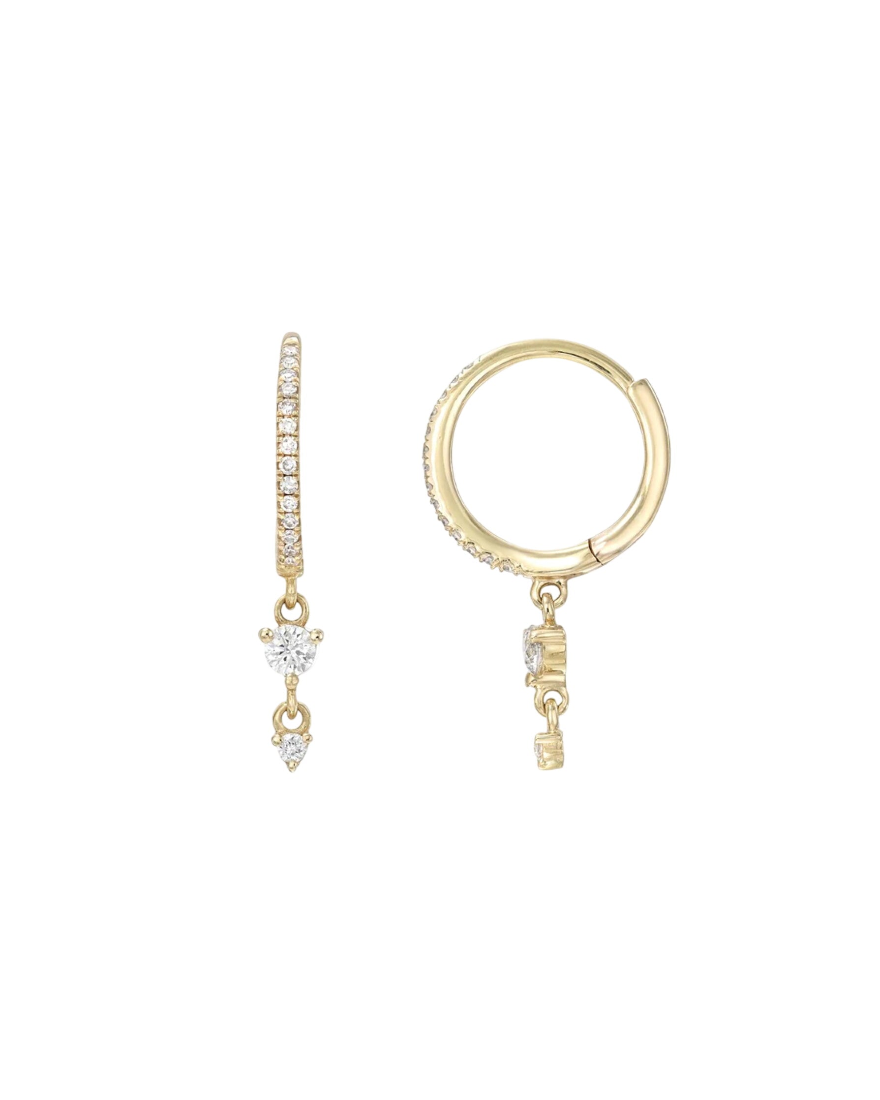 Diamond Huggie Earrings With Drop Duo