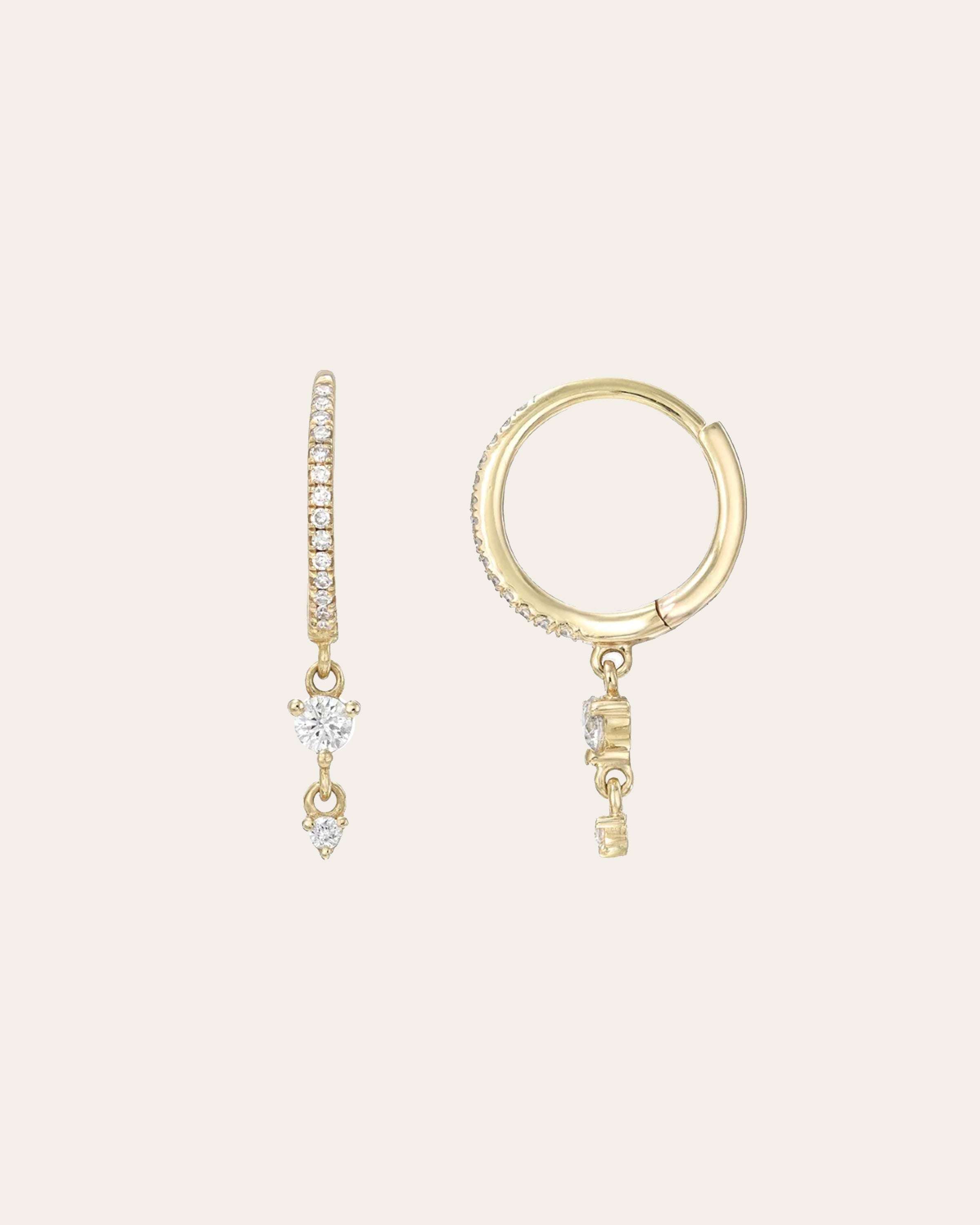 Diamond Huggie Earrings With Drop Duo