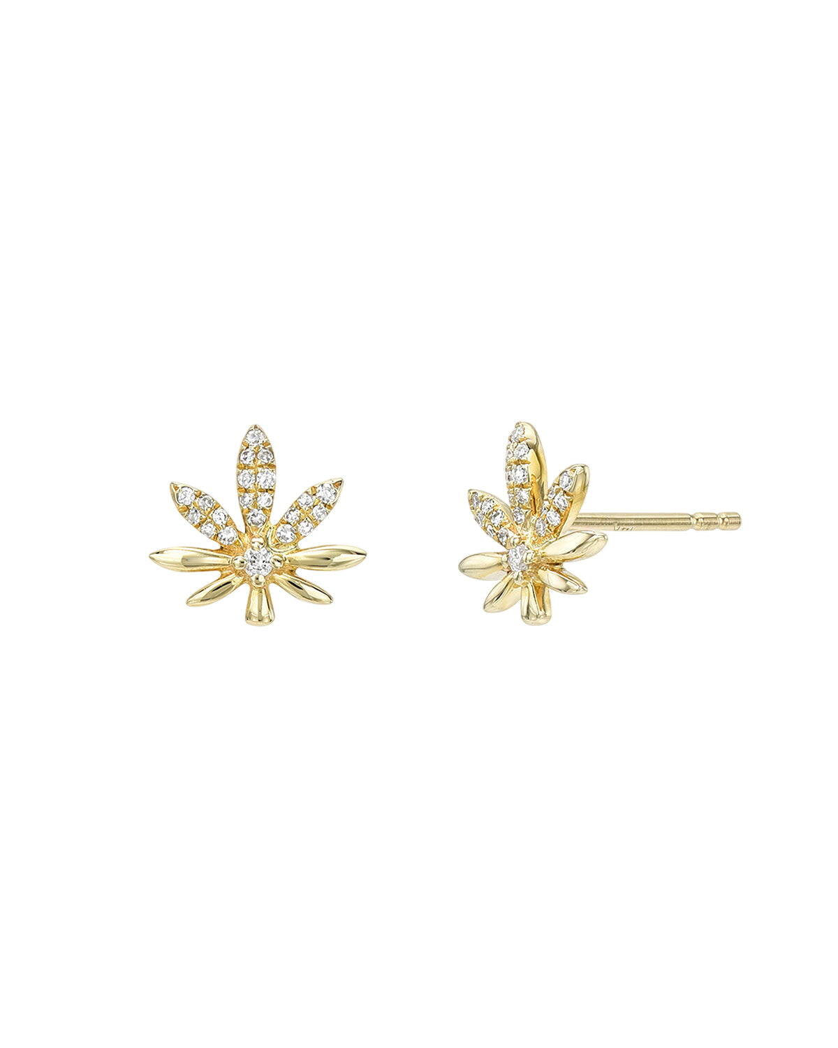 Diamond Marijuana Leaf Stud Earring