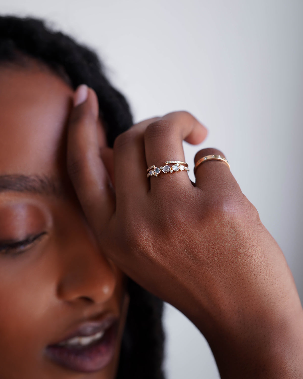 Diamond Moonstone Cluster Ring