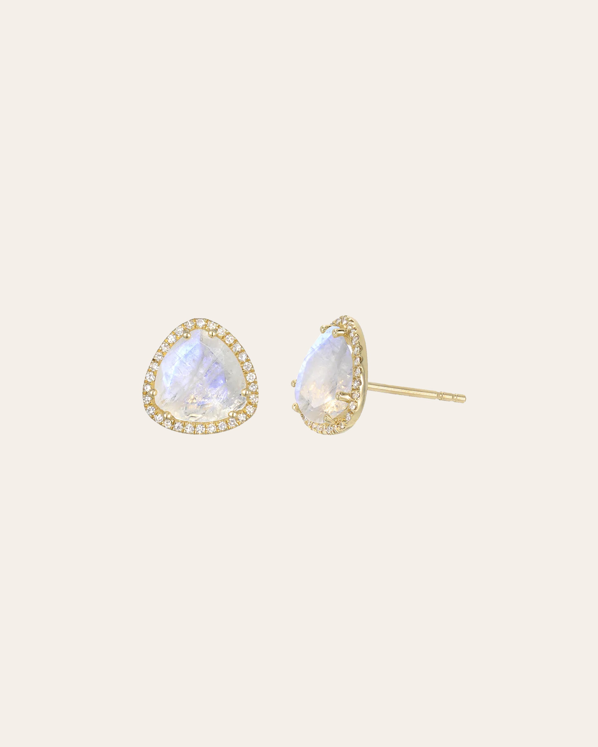 Diamond Moonstone Stud Earrings