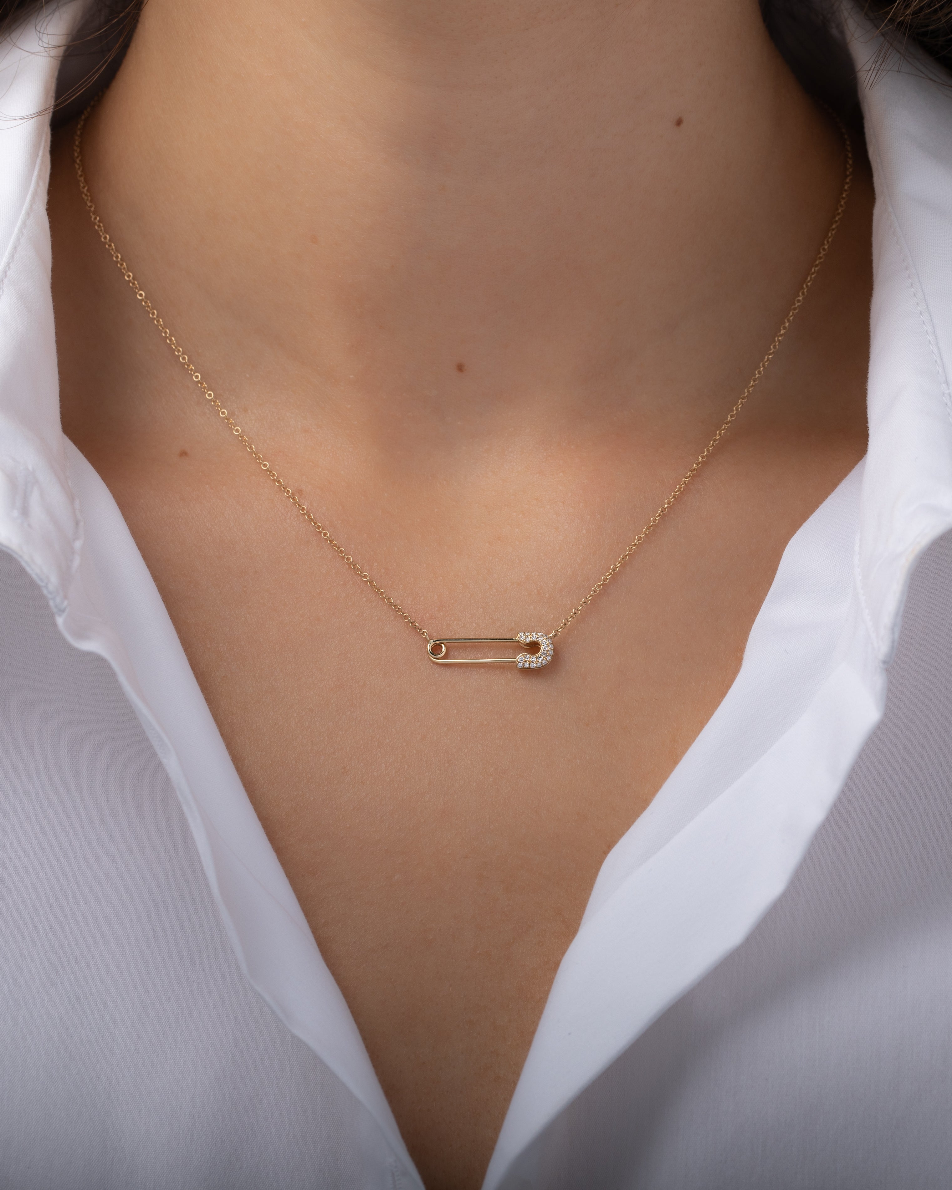 Diamond Safety Pin Necklace