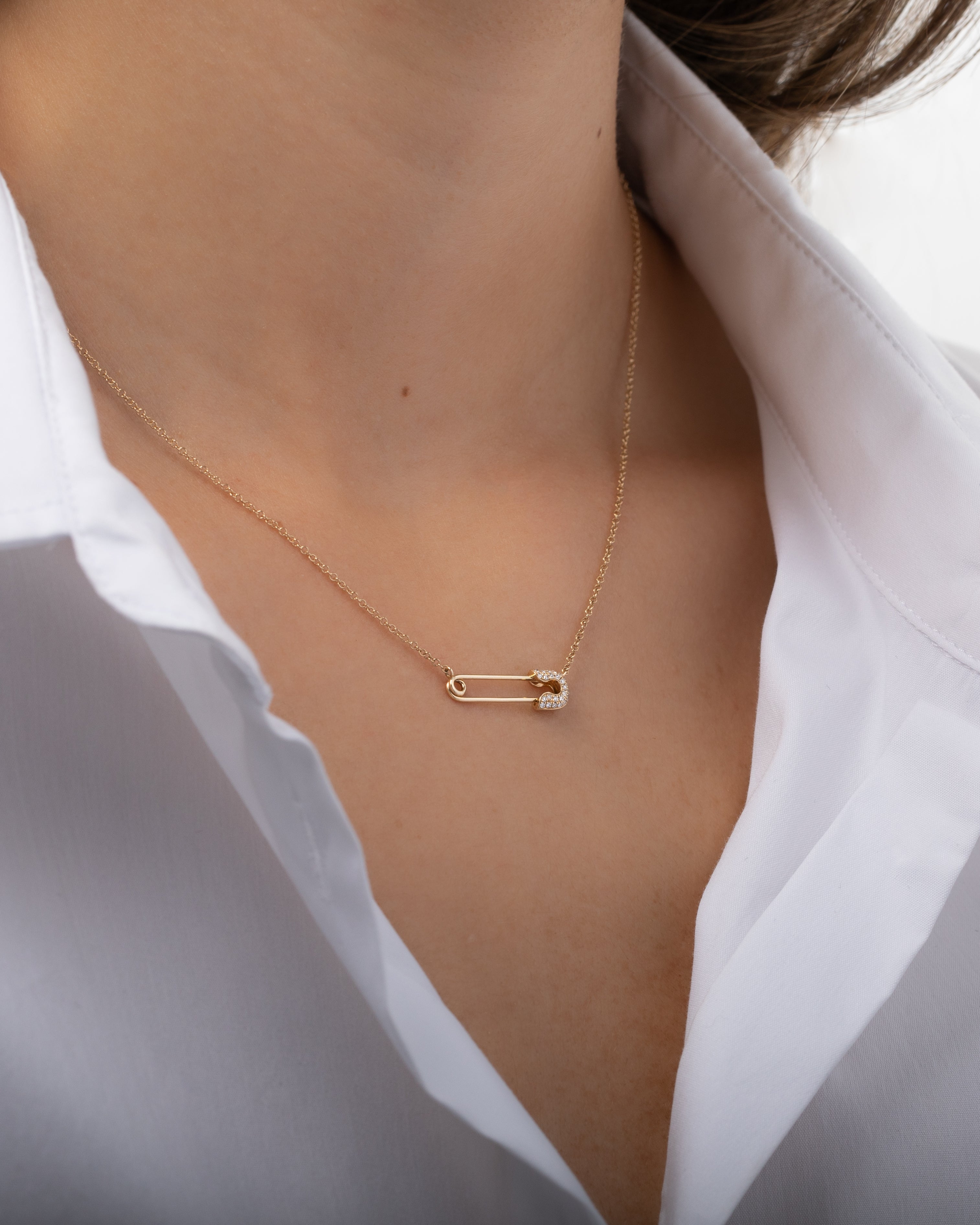 Diamond Safety Pin Necklace