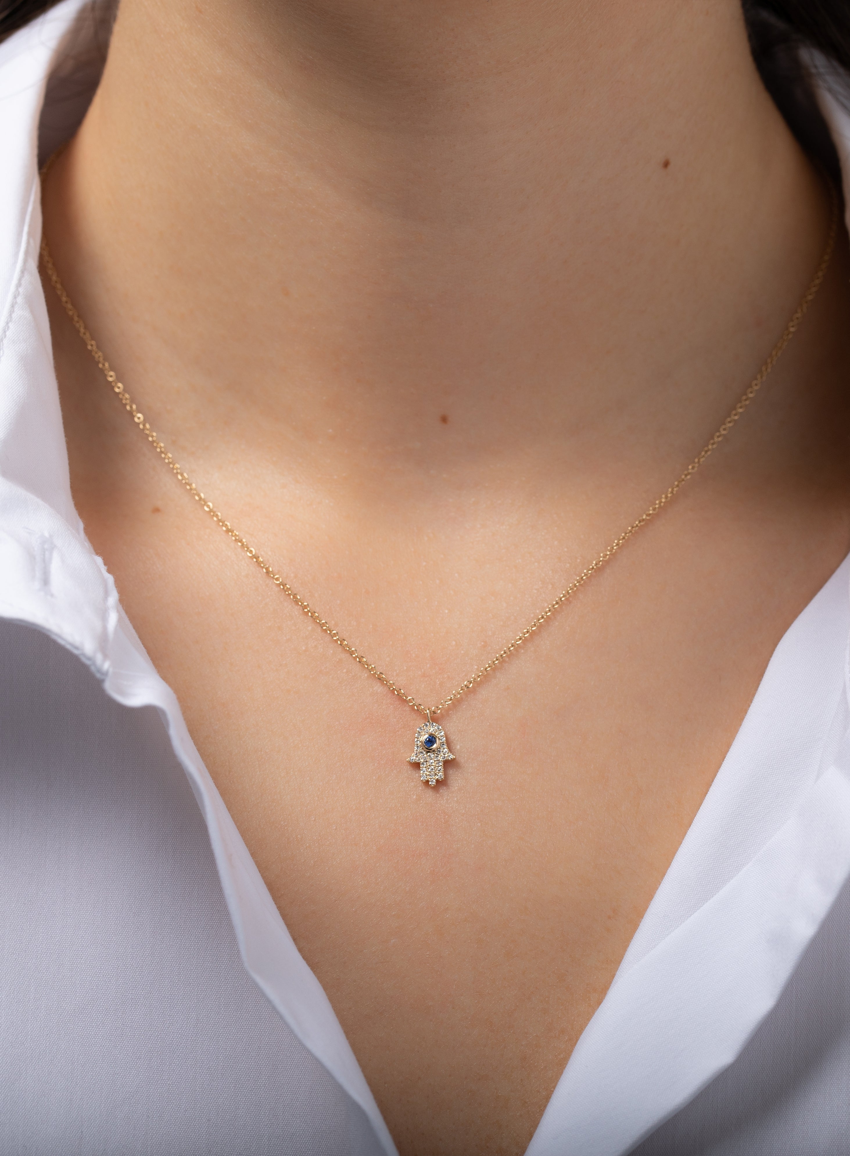 Diamond & Sapphire Hamsa Necklace