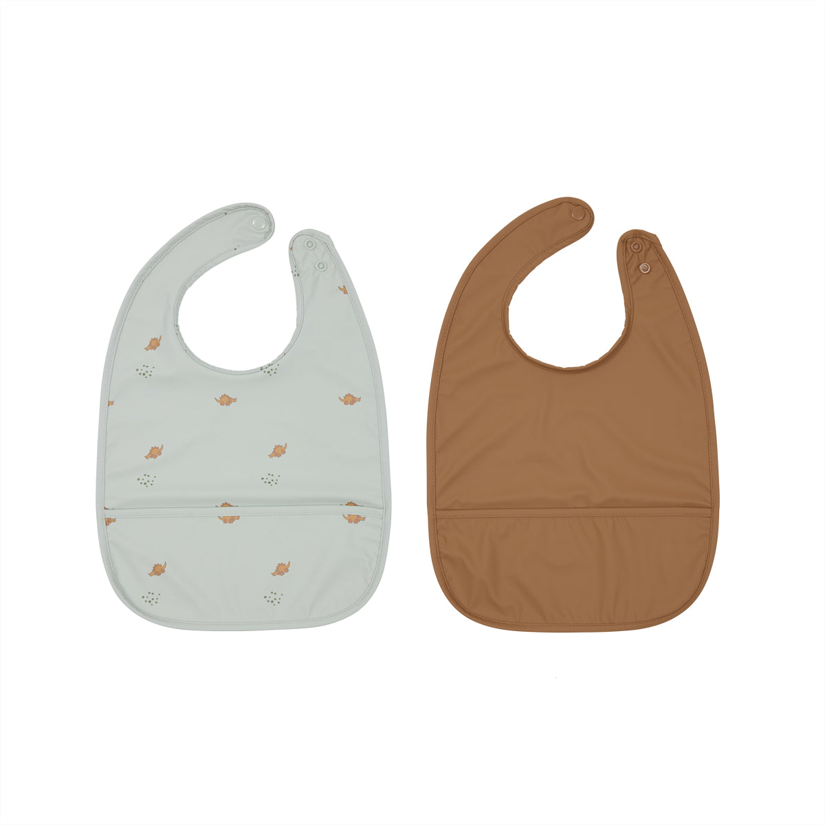 Dino Bib Set In Dusty Green And Caramel