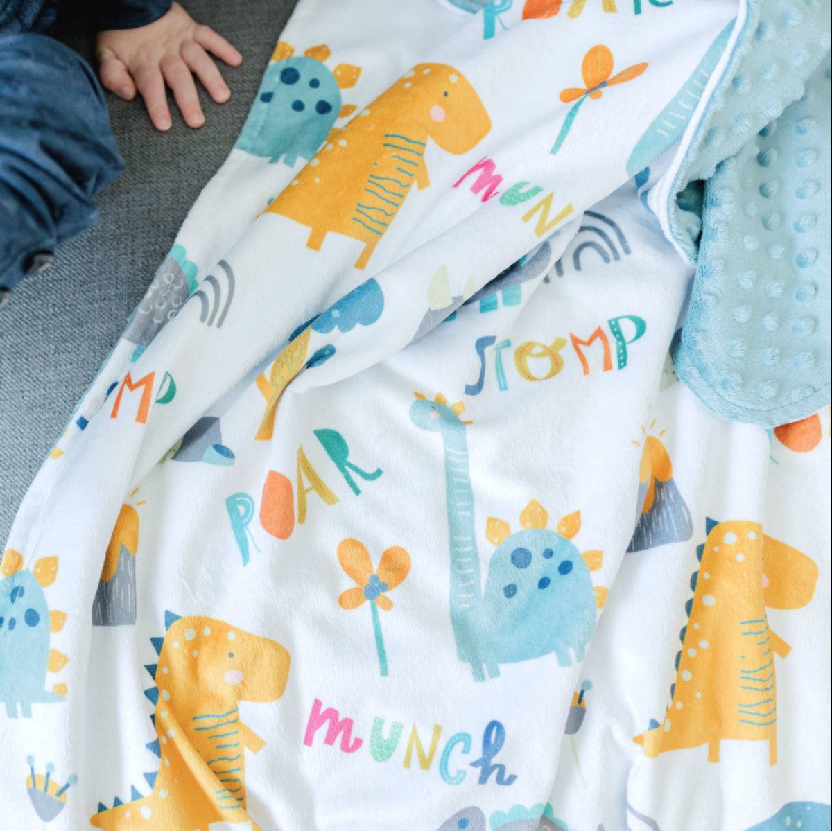 Dinoland Blue Minky Baby Blanket