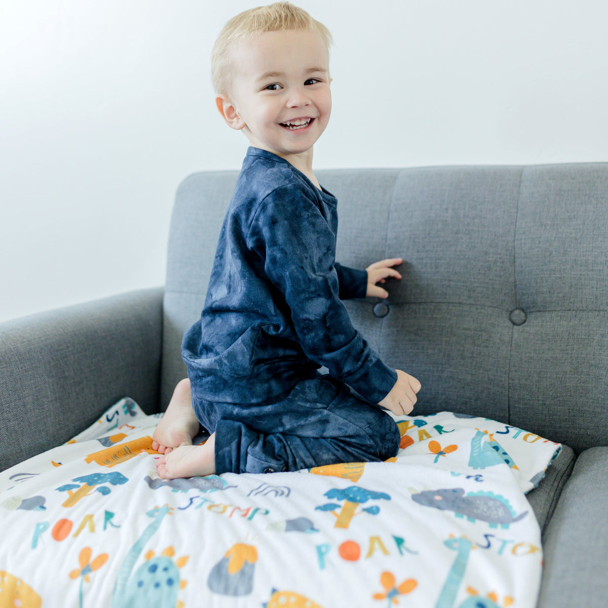Dinoland Blue Minky Baby Blanket