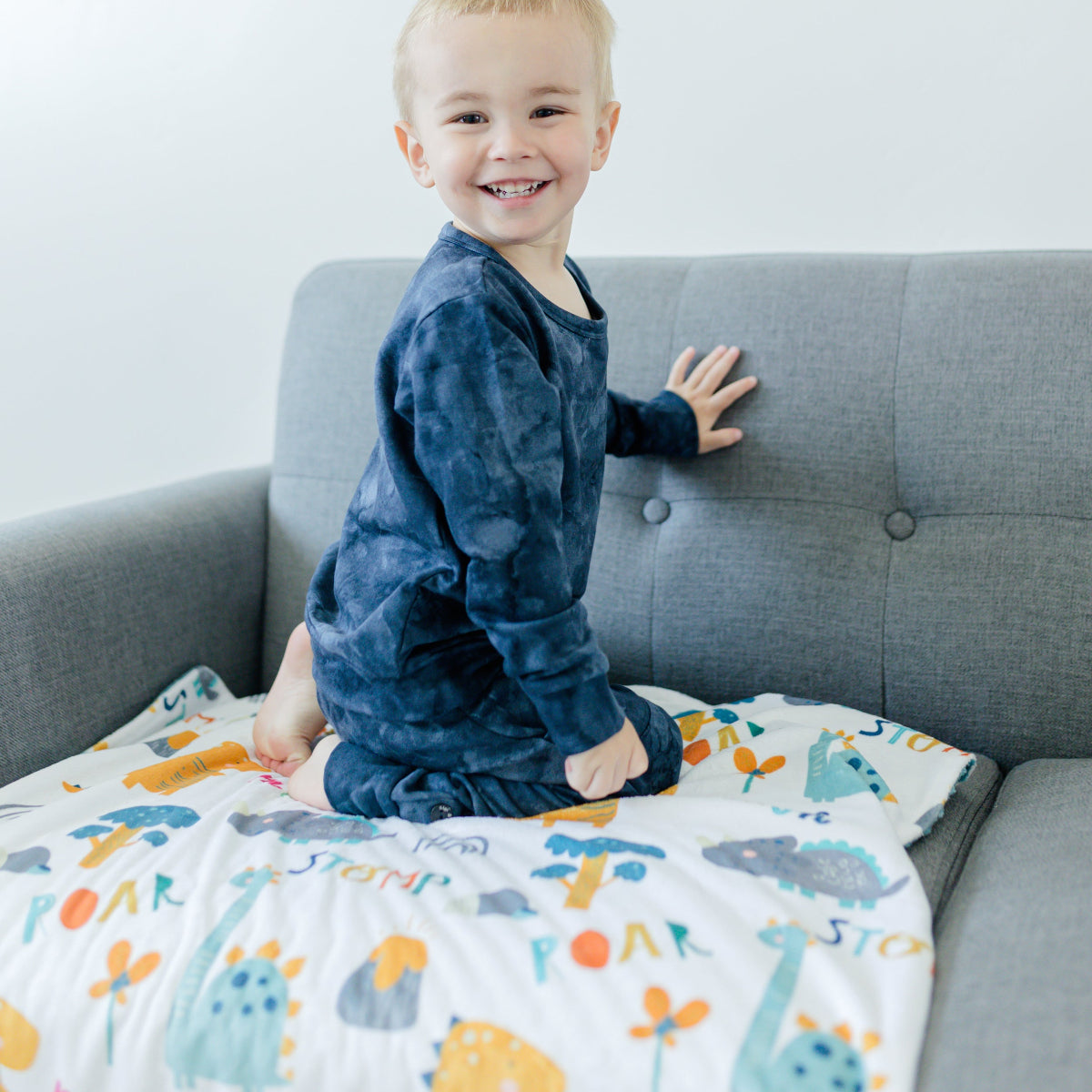 Dinoland Blue Minky Baby Blanket