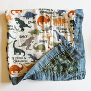 Dinosaurs "be Strong And Courageous" Luxury Double Sided Muslin Catholic Blanket