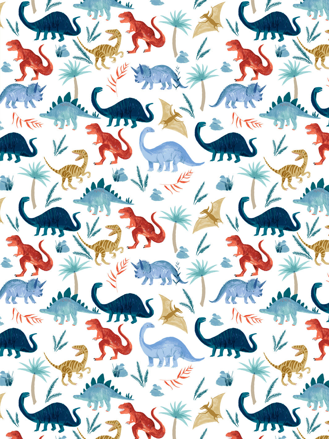 'dinosaur Kingdom' Gift Wrap By Meri Meri - White