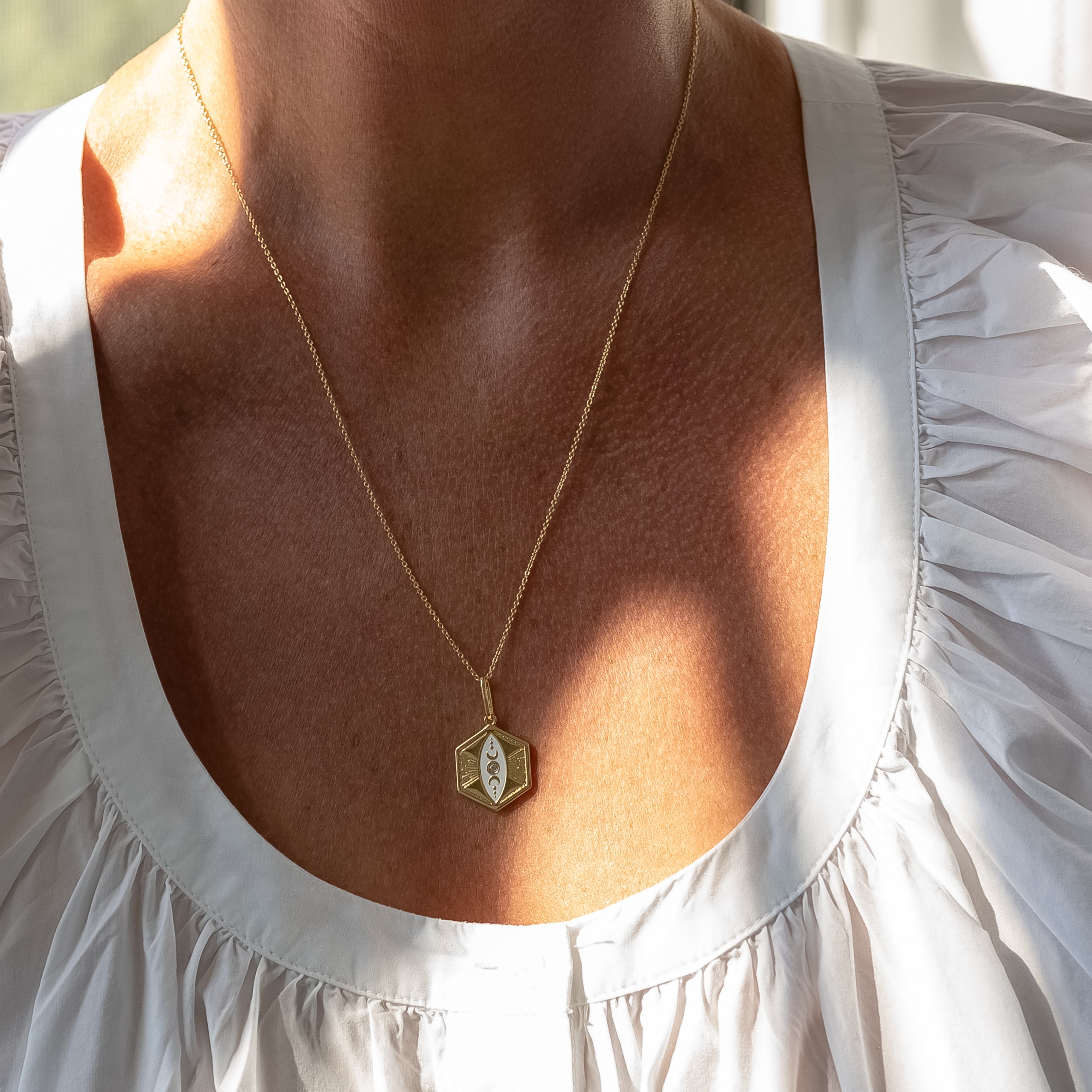 Divine Feminine White Enamel Necklace