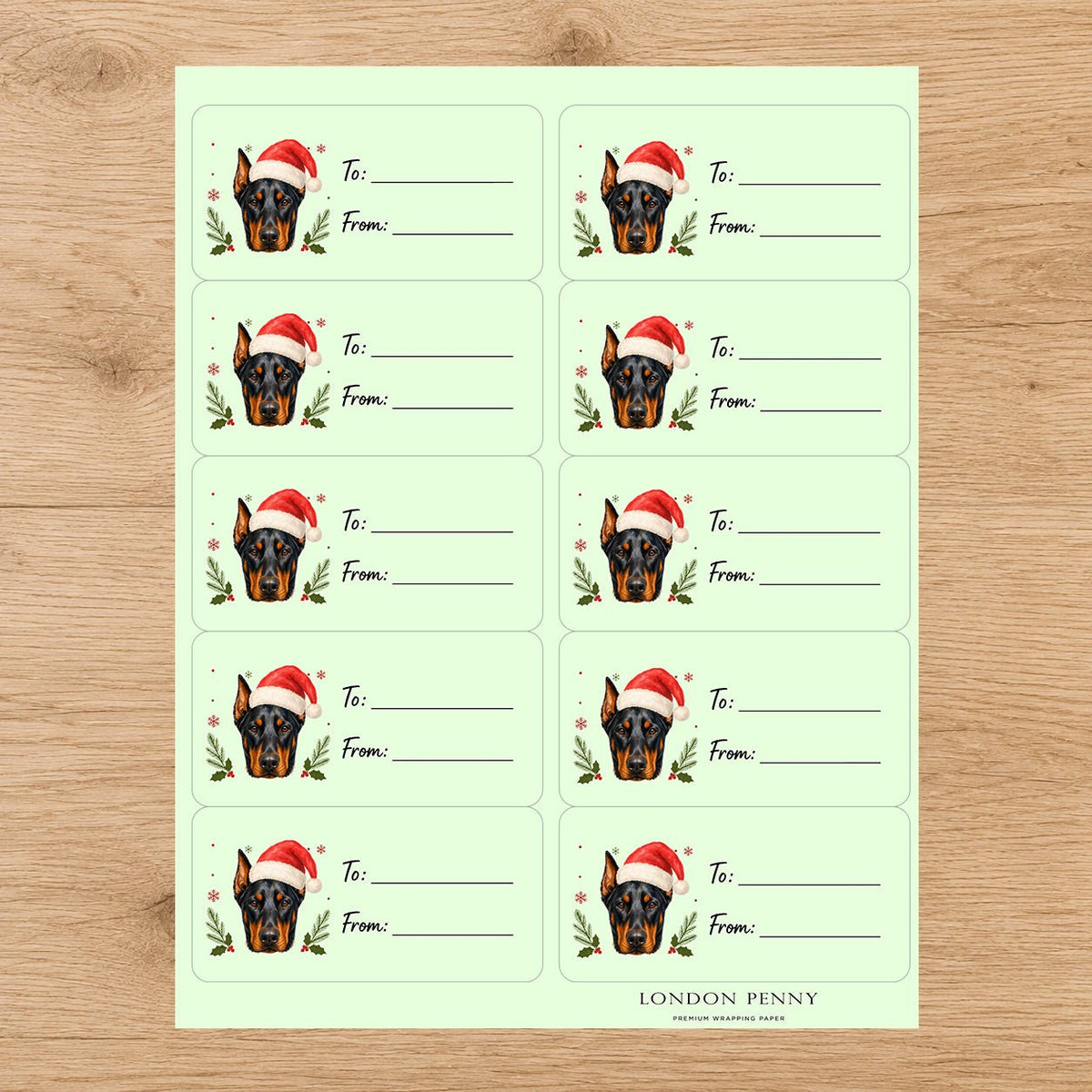Doberman Pinscher Santa Paws Gift Tag Sticker Sheet