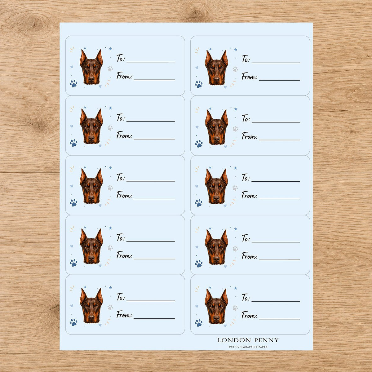 Doberman Pinscher Pawprint Wishes Gift Tag Sticker Sheet