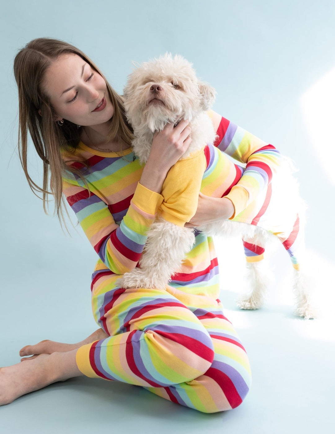 Dog Cotton Rainbow Girl Stripes Pajamas