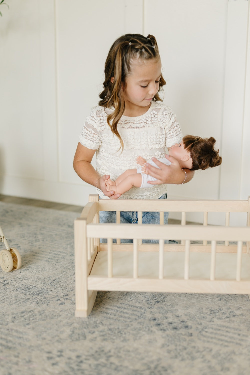 Bebenita | Wooden Baby Doll Cradle Bed In Natural Birch
