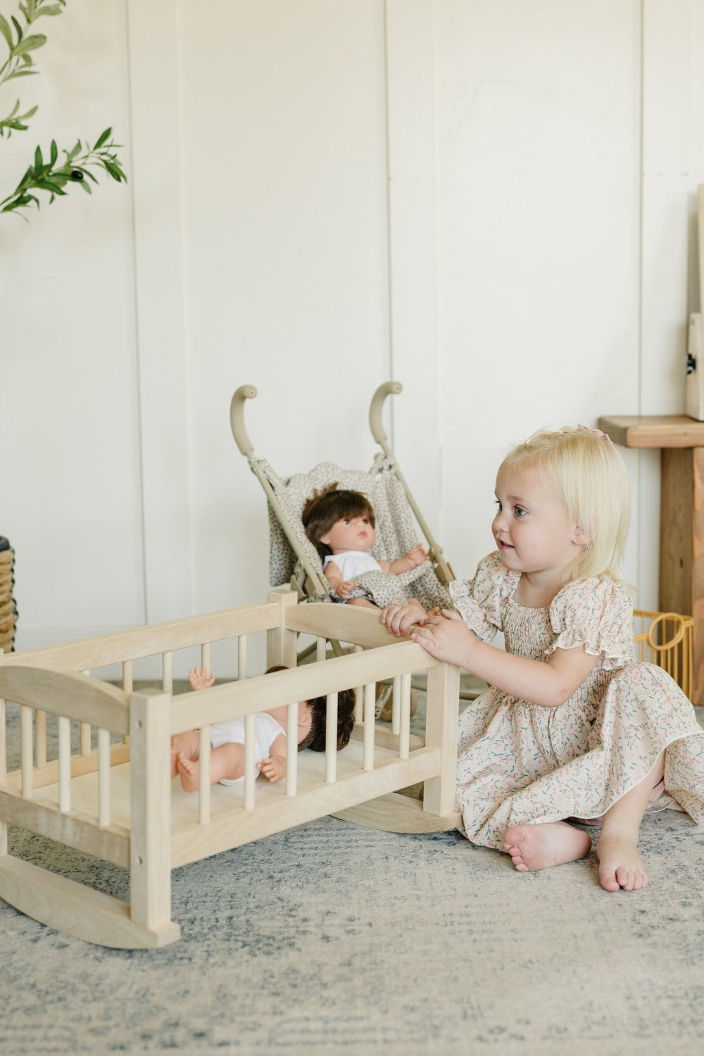 Bebenita | Wooden Baby Doll Cradle Bed In Natural Birch