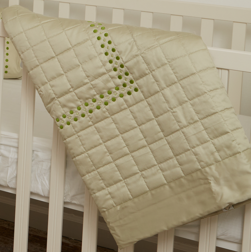 Embroidered Coverlet - Green Dots